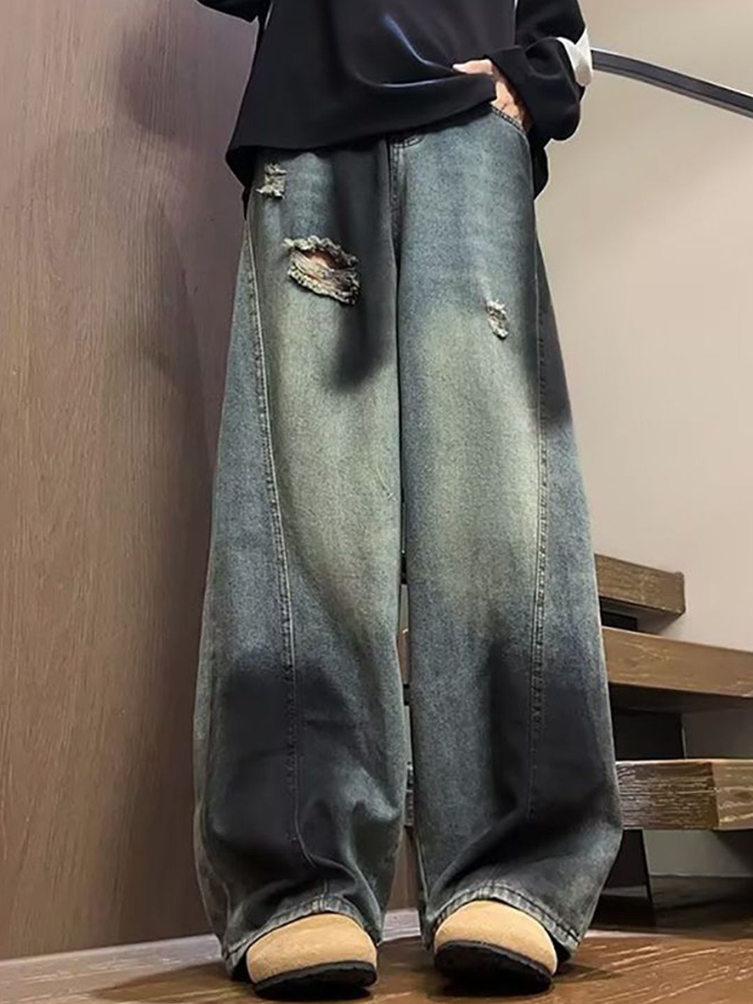 StyleCast x Revolte Men Low Distress Heavy Fade Baggy Jeans-picture-27