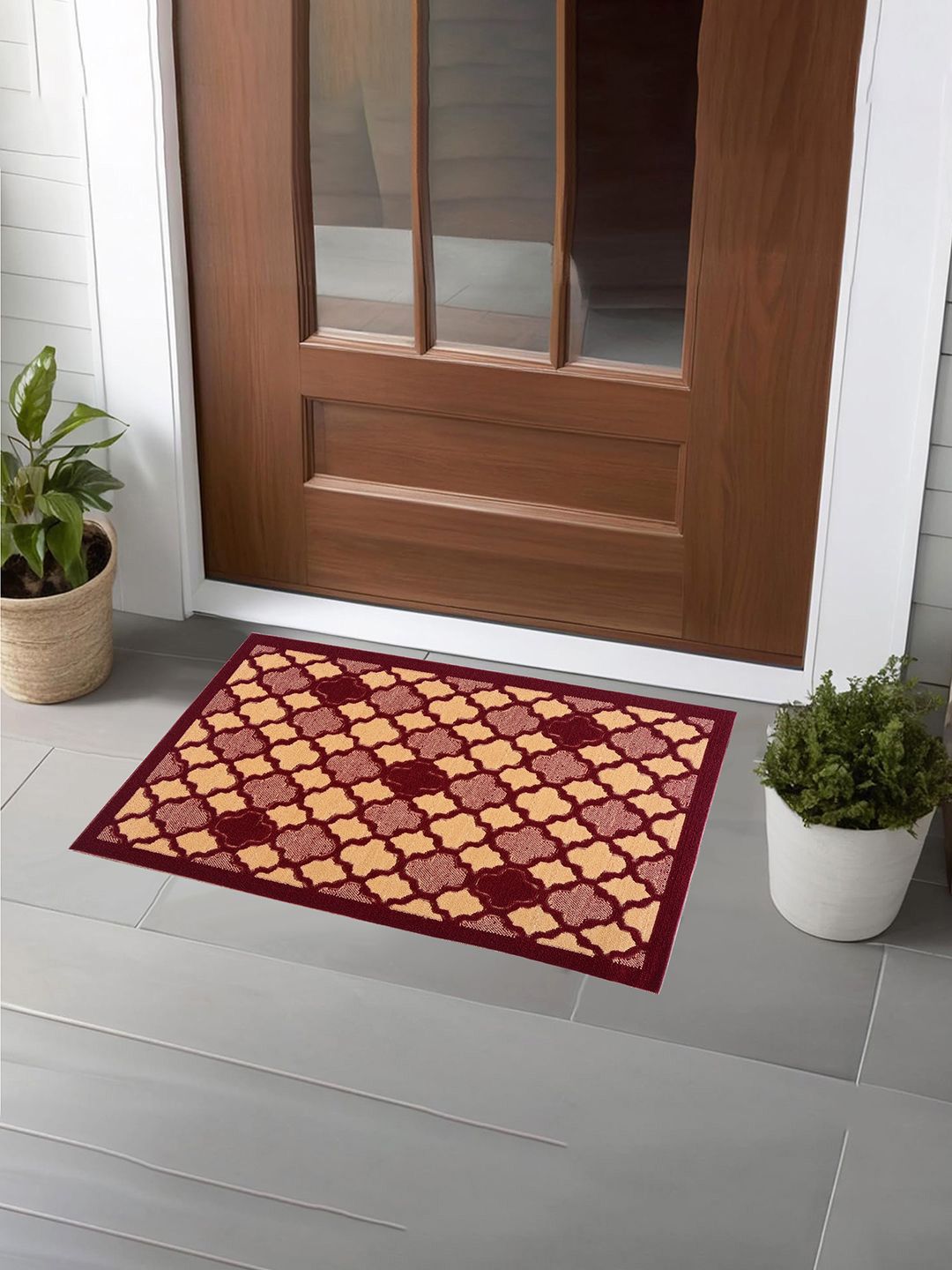Kuber Industries 2-Pcs Maroon & Beige Rectangular Anti-Skid Doormats-picture-26