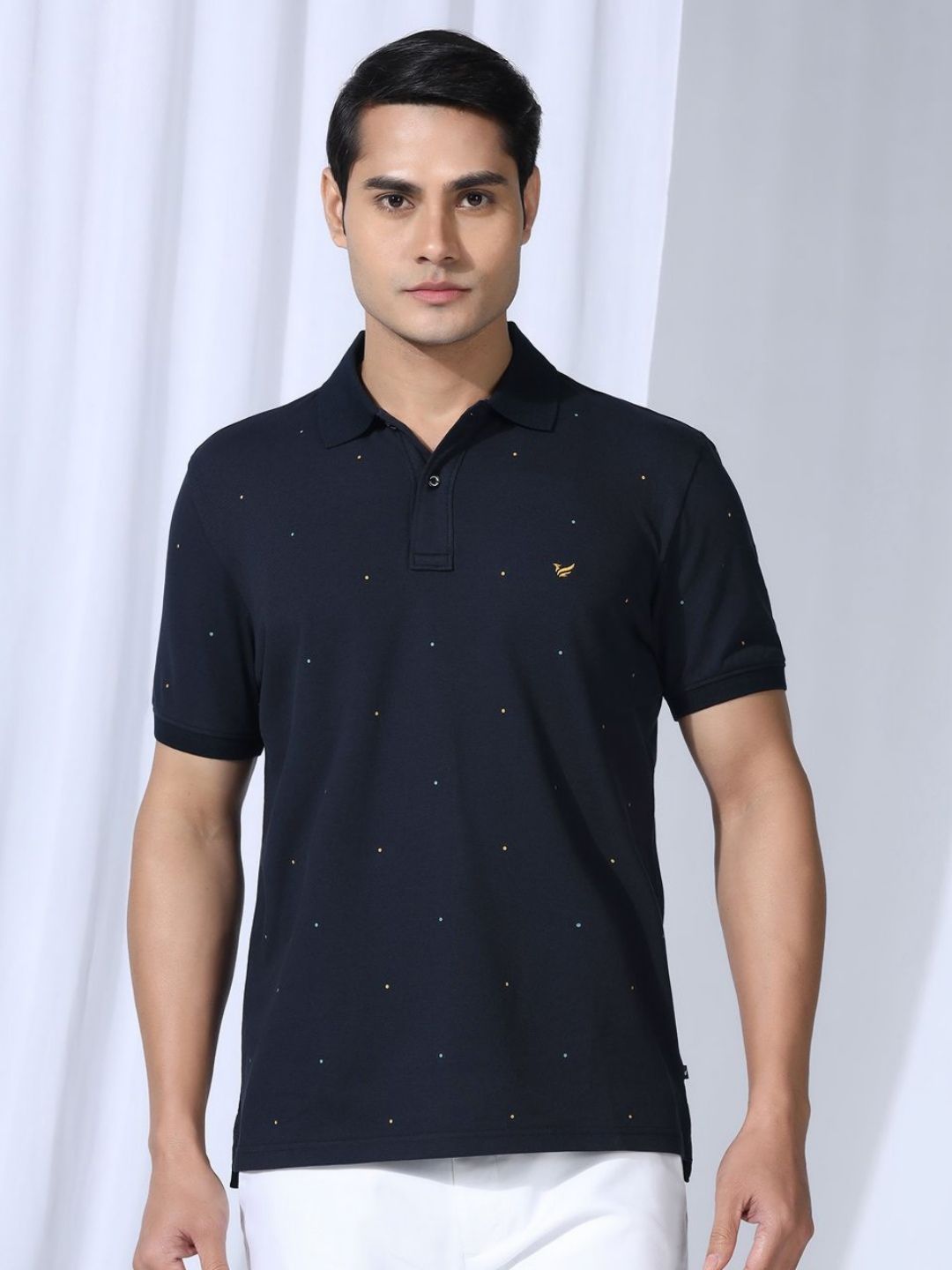 Blackberrys Men Polka Dots Printed Polo Collar Cotton Slim Fit T-shirt-image-12