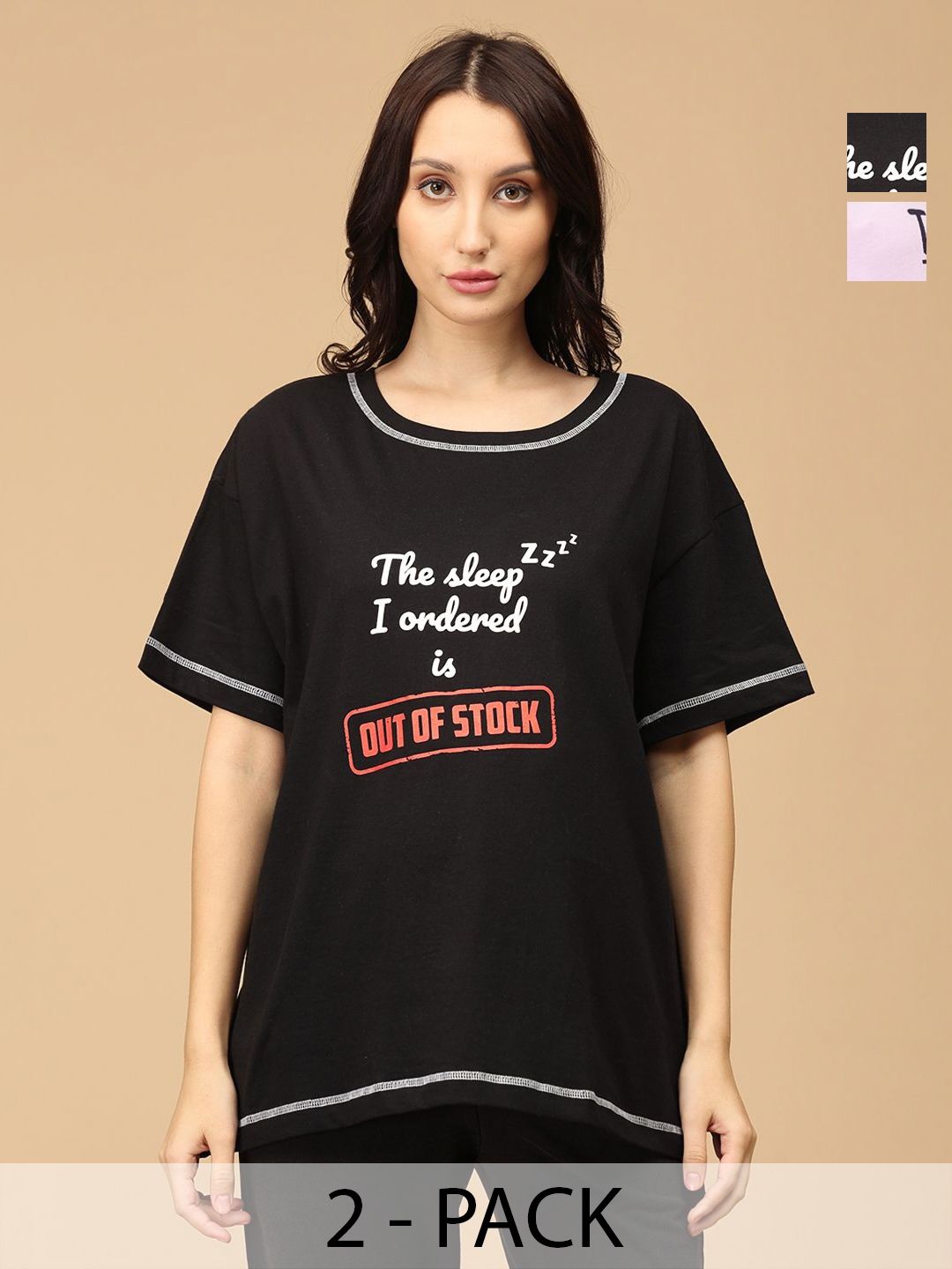 The Mom Store Women Pack Of 2 Typography Printed Round Neck Cotton Oversized T-shirts-picture-36