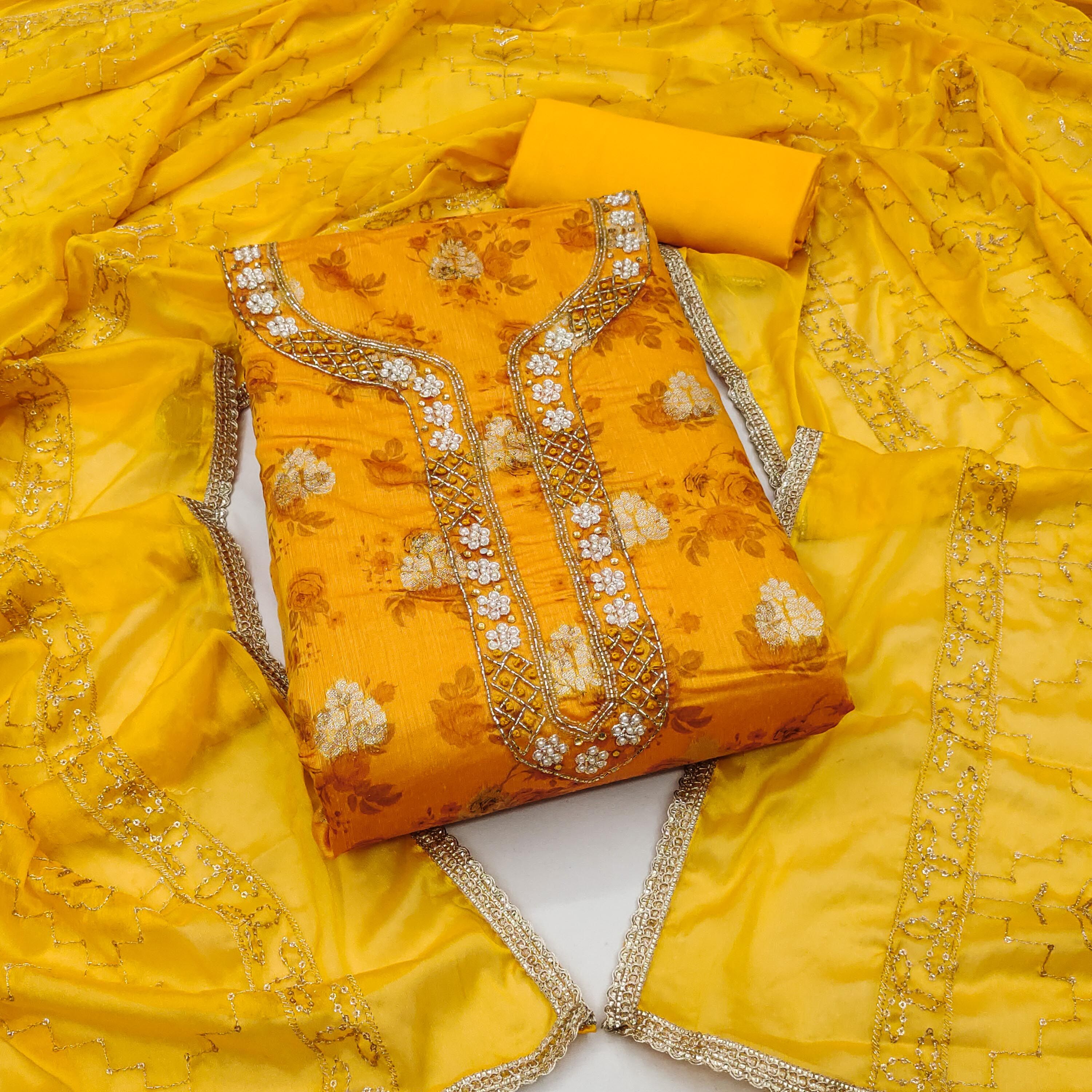 Blissta Floral Printed Beads And Stones Unstitched Dress Material-picture-38