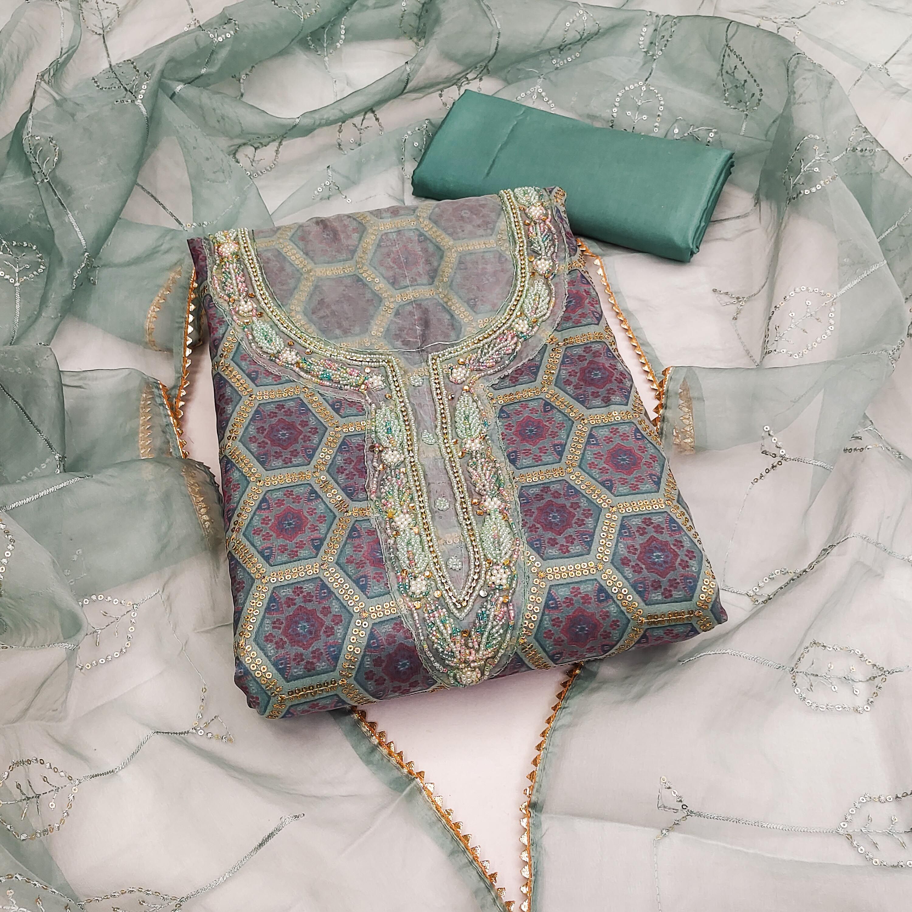 Blissta Floral Printed Organza Unstitched Dress Material-picture-19