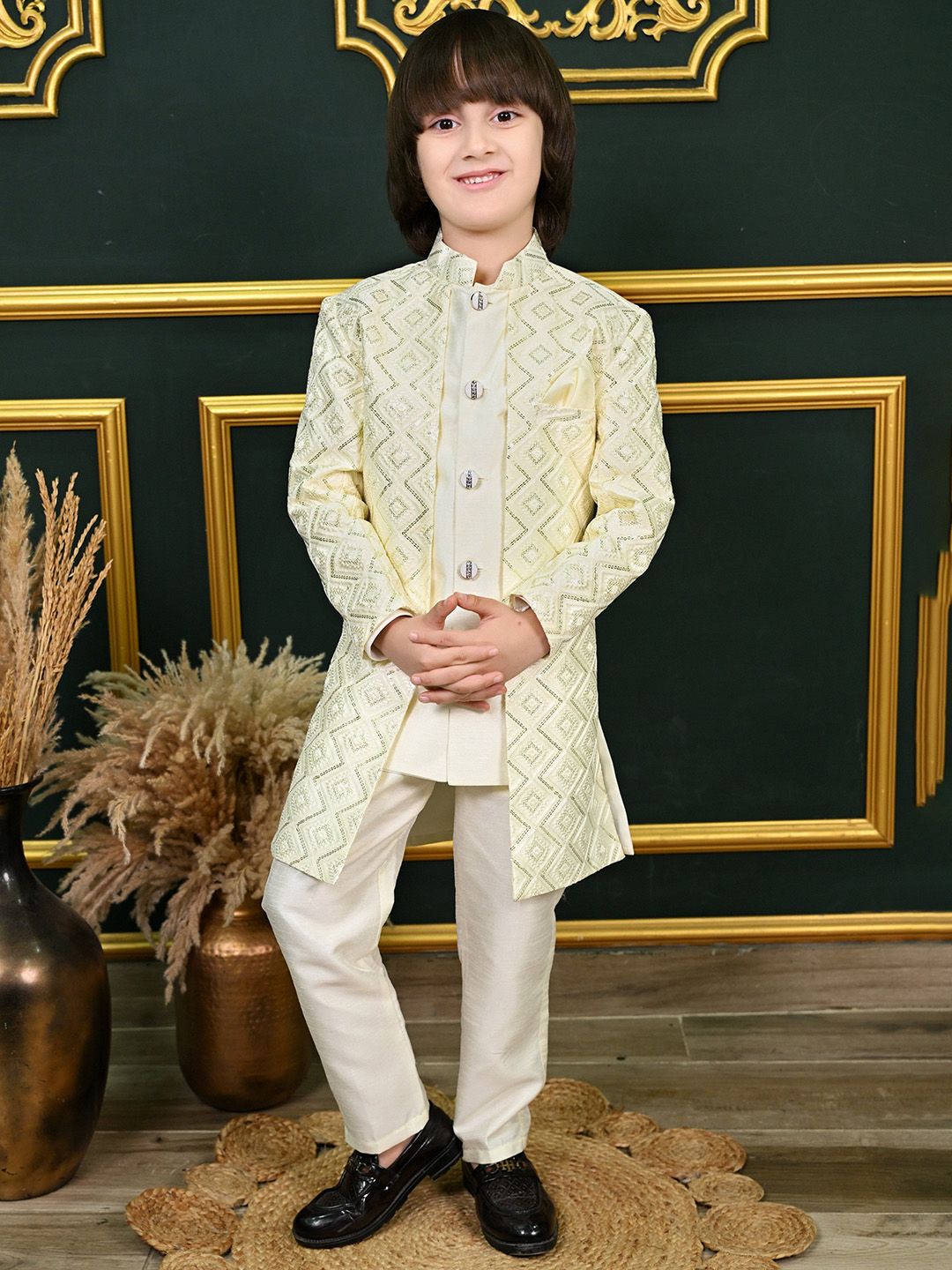 ahhaaaa Boys Sequin Embroidered Sherwani Set-image-39