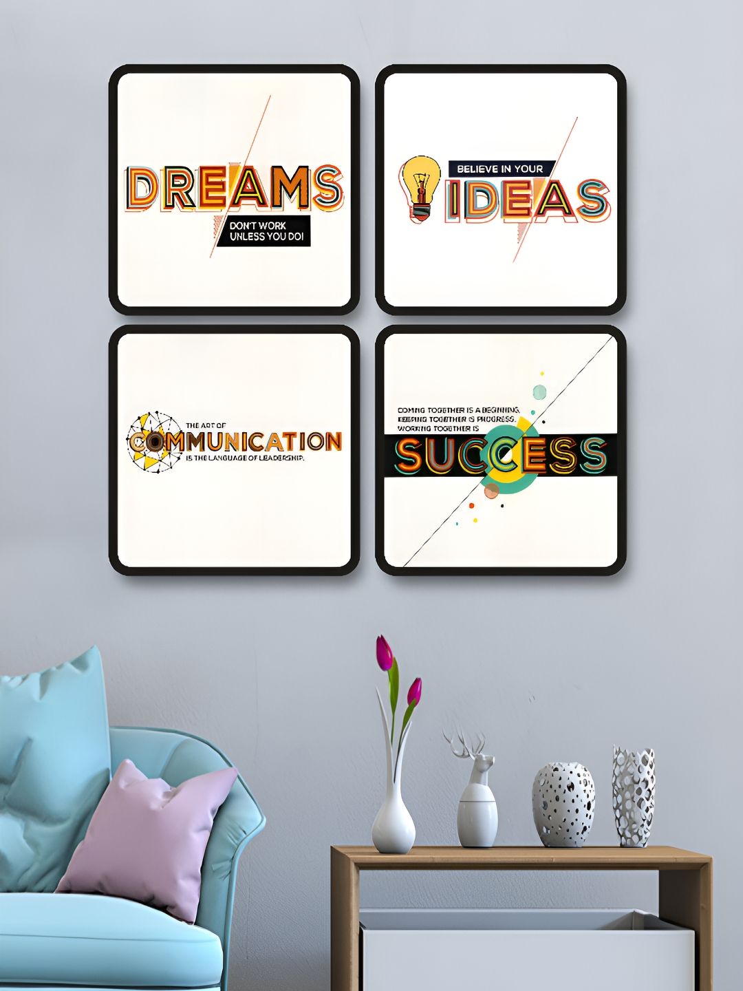 Myntra Elegant Homes White & Black 4 Pieces Motivational Quotes Wooden Wall Art-picture-38