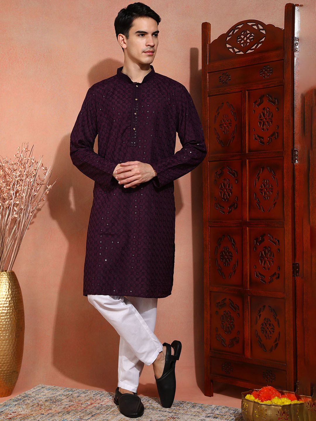 SWAGG INDIA Men Ethnic Motifs Embroidered Sequinned Kurta-picture-30