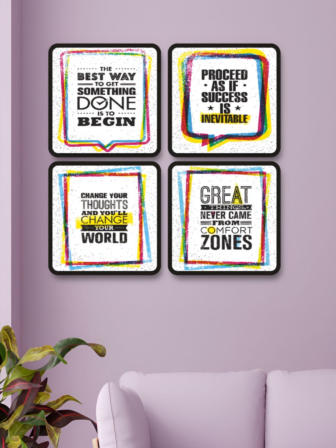 Myntra Elegant Homes White & Yellow 4 Piece Wooden Wall Art-picture-29