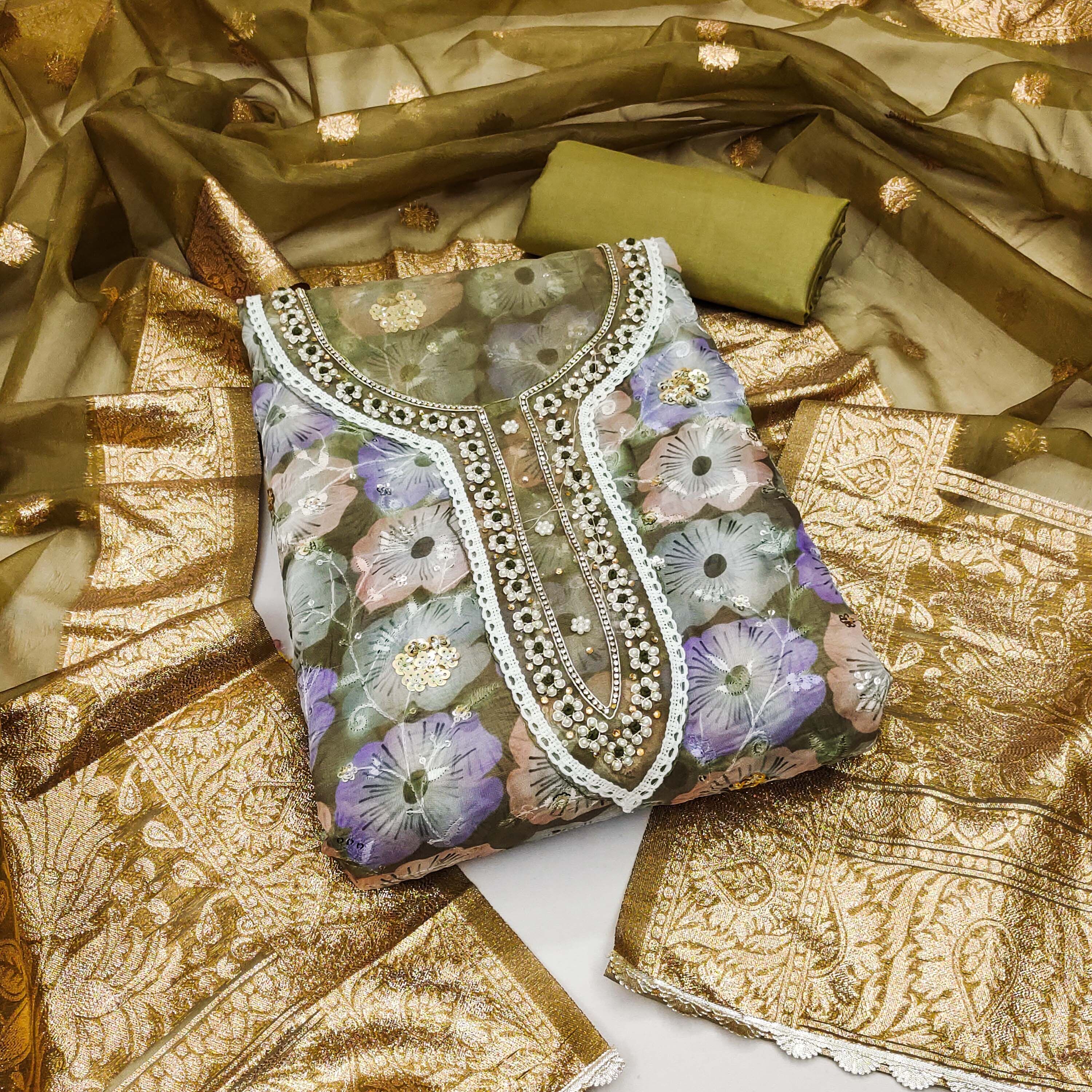 Blissta Printed Organza Unstitched Dress Material-picture-12