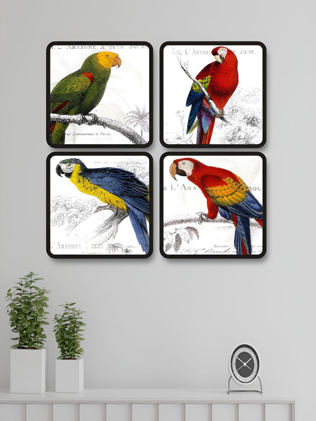 Myntra Elegant Homes 4 Pieces Red & Blue Wood Birds and Animals Printed Wood Wall Art-picture-27