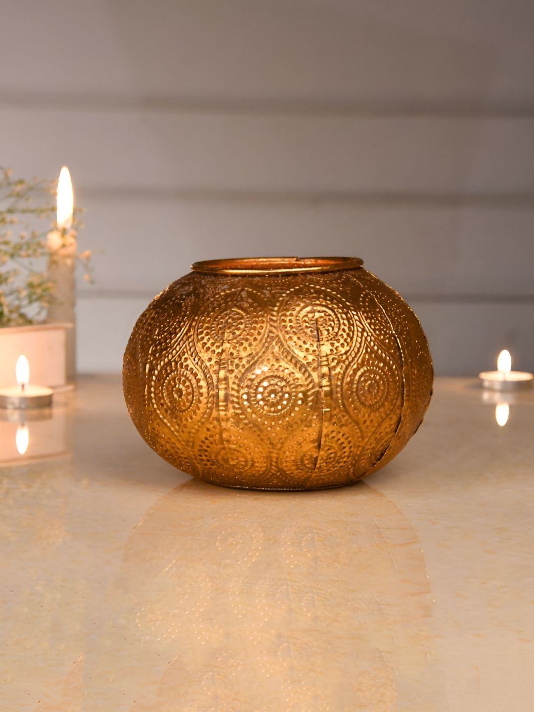 Myntra Elegant Homes Gold-Toned 1 Piece Dome shaped Candle Holder-picture-15