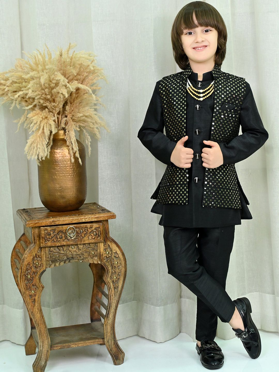 ahhaaaa Boys Sequin Embroidered Sherwani Set-picture-33