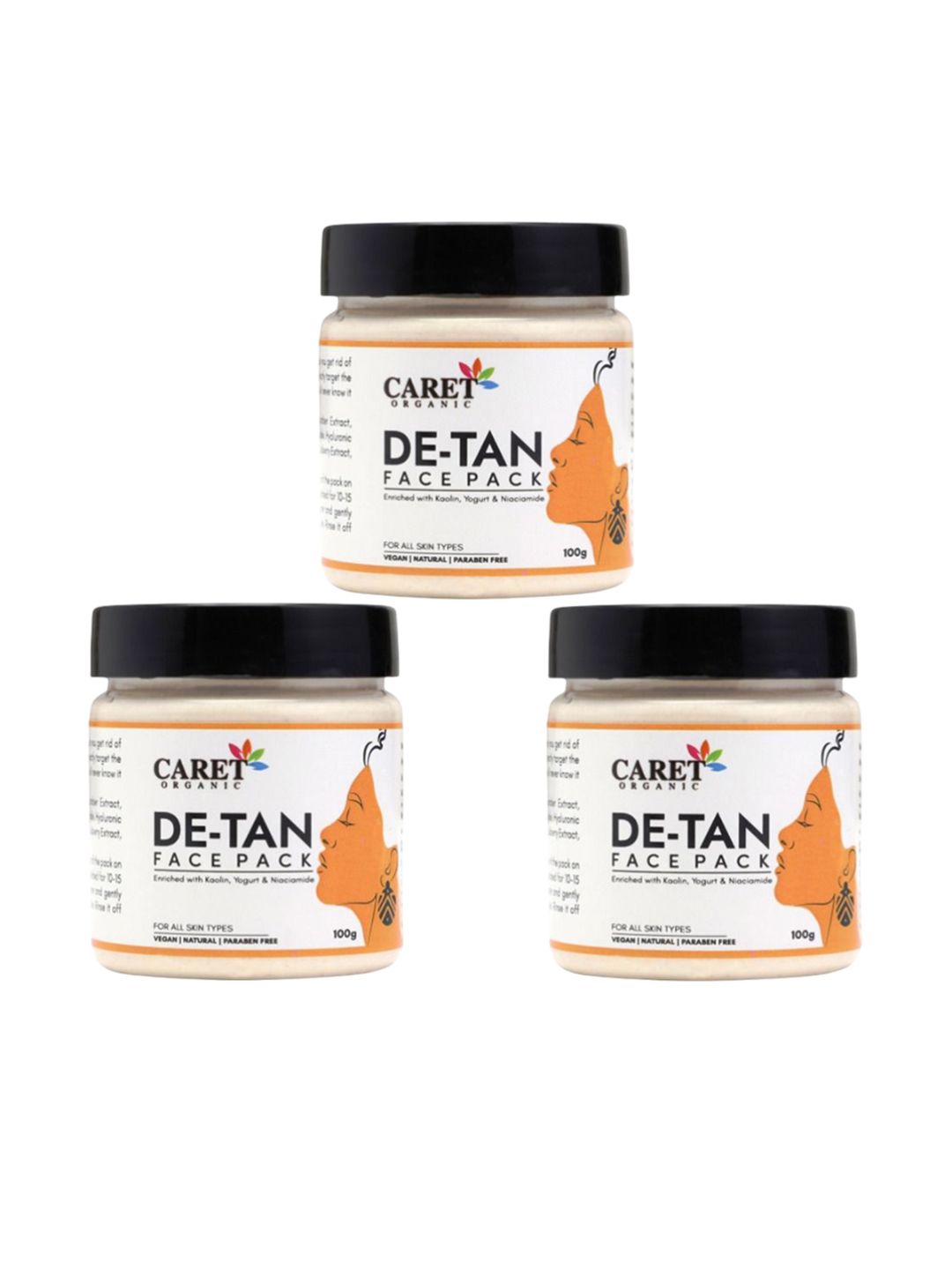 CARET ORGANIC Set Of 3 De-Tan Face Pack For Softening & Smoothening - 100 g Each-image-49