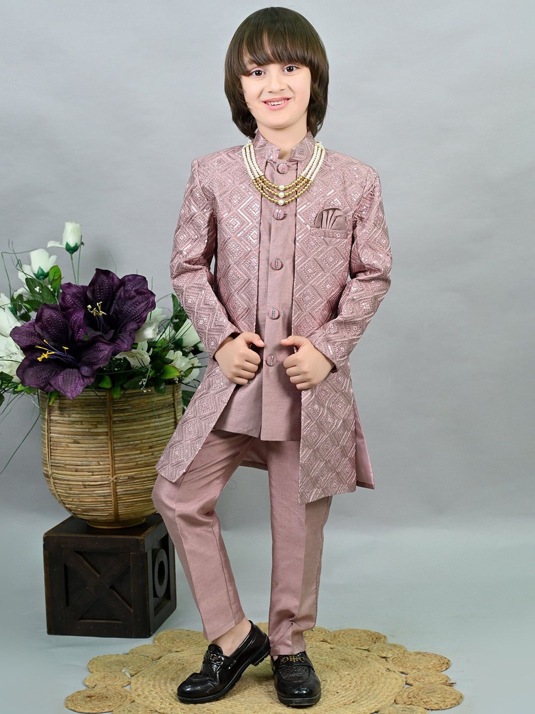 ahhaaaa Boys Sequin Embroidered Sherwani Set-image-41