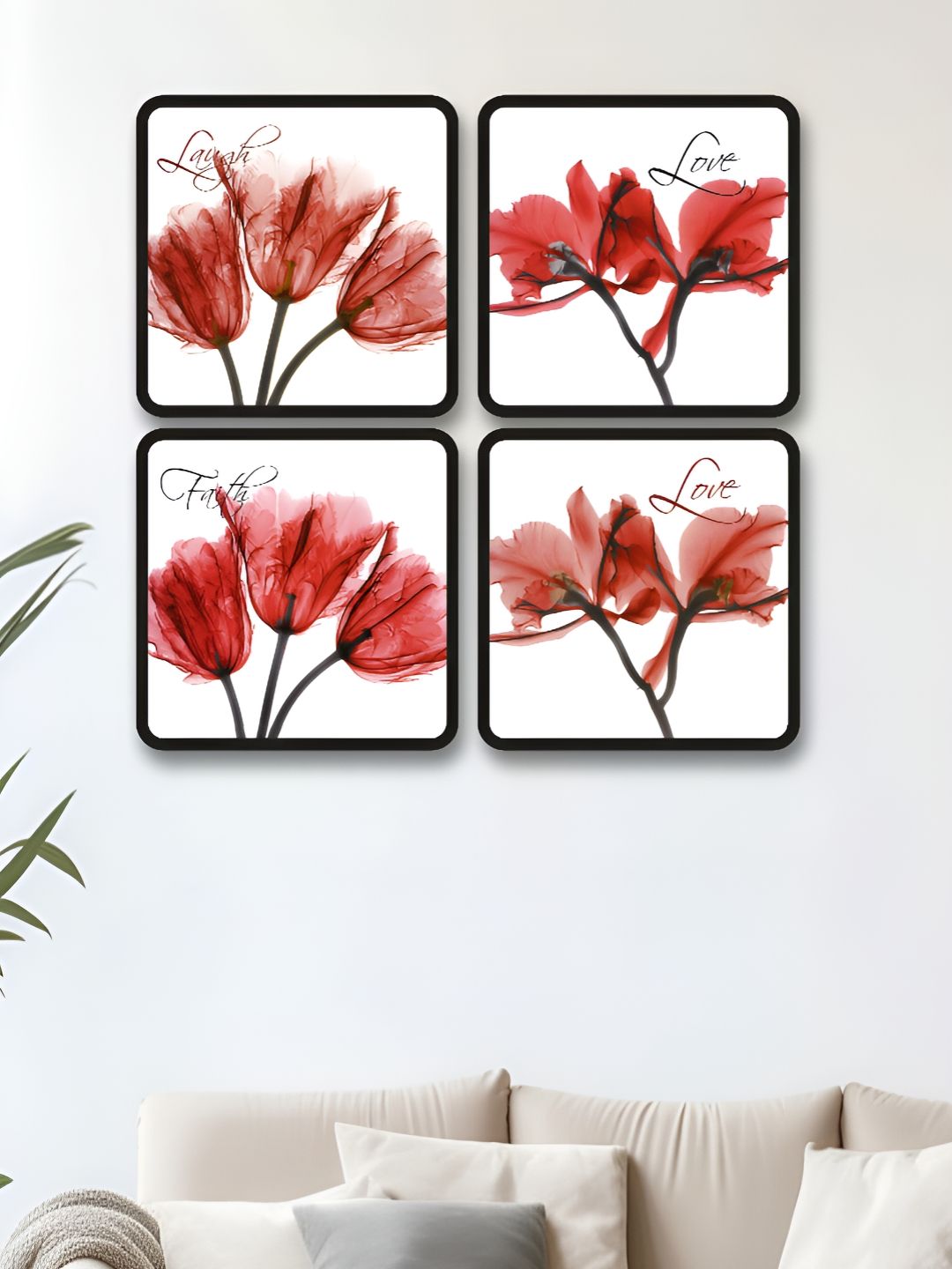 Myntra Elegant Homes Red & White 4 Pieces Floral And Botanical Printed Wood Wall Art-picture-24