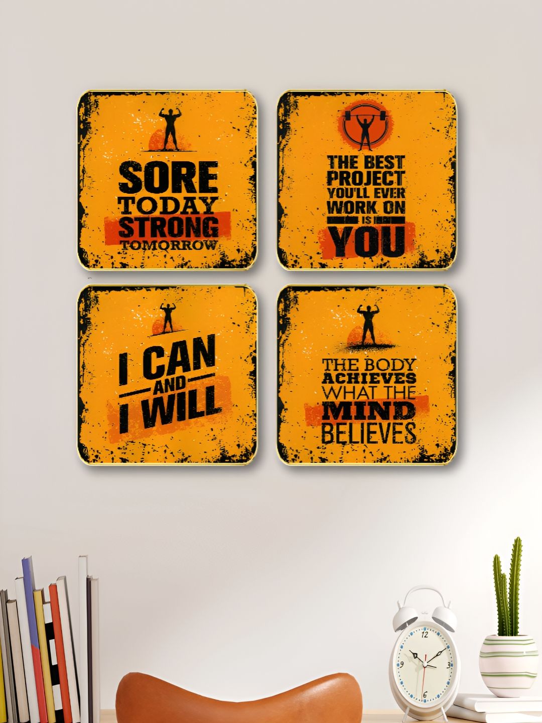 Myntra Elegant Homes Yellow & Black 4 Pieces Motivational Quotes Wooden Wall Art-picture-16