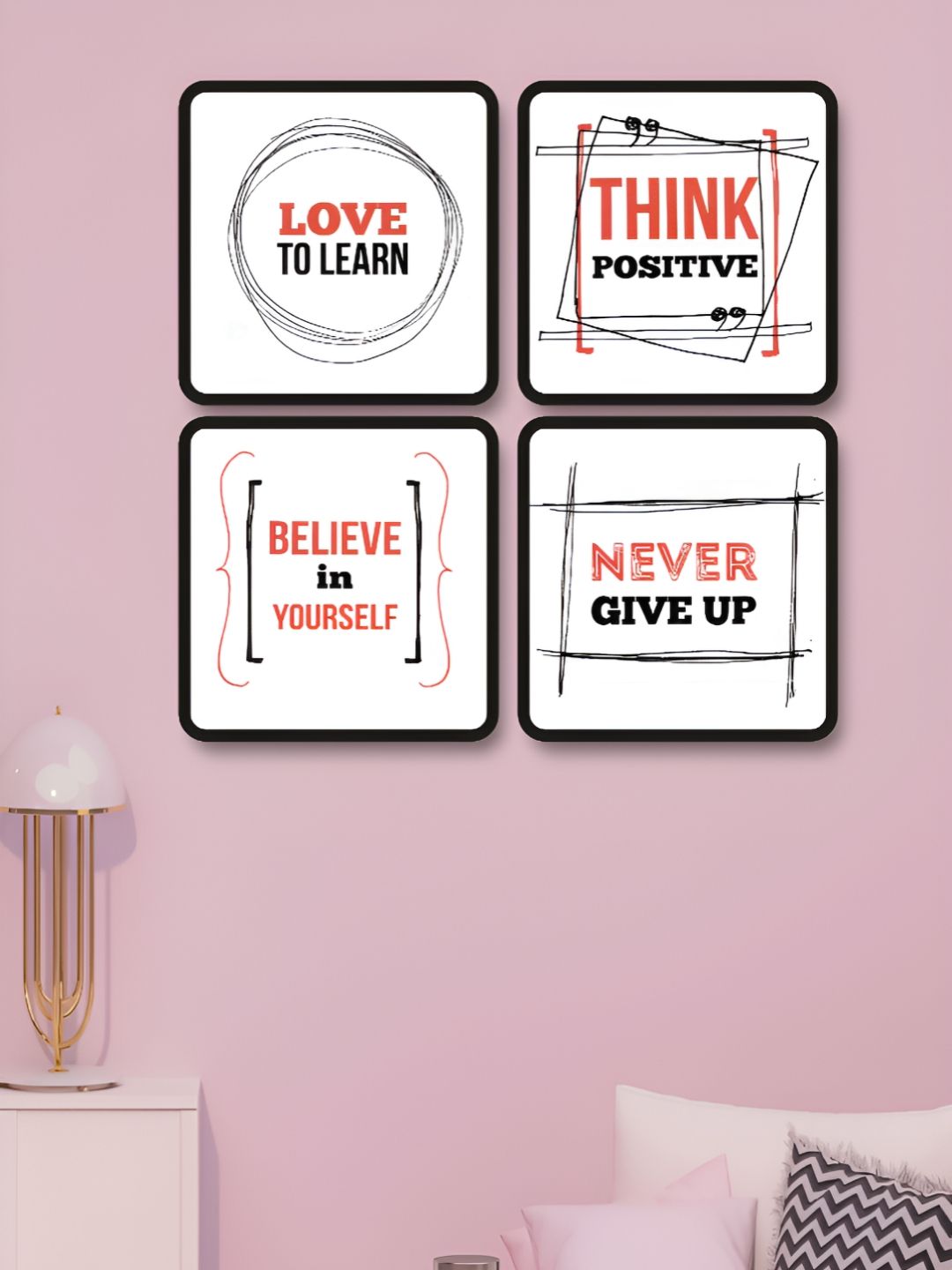 Myntra Elegant Homes White & Red 4 Piece Wooden Wall Art-picture-11