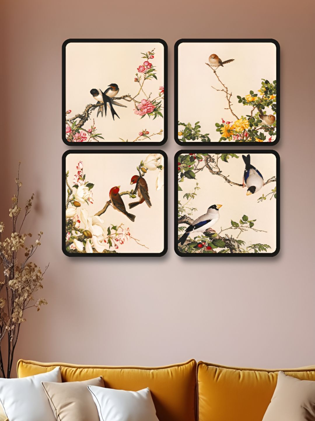 Myntra Elegant Homes Green & Yellow 4 Piece Wood Birds and Animals Wooden Wall Art-picture-19