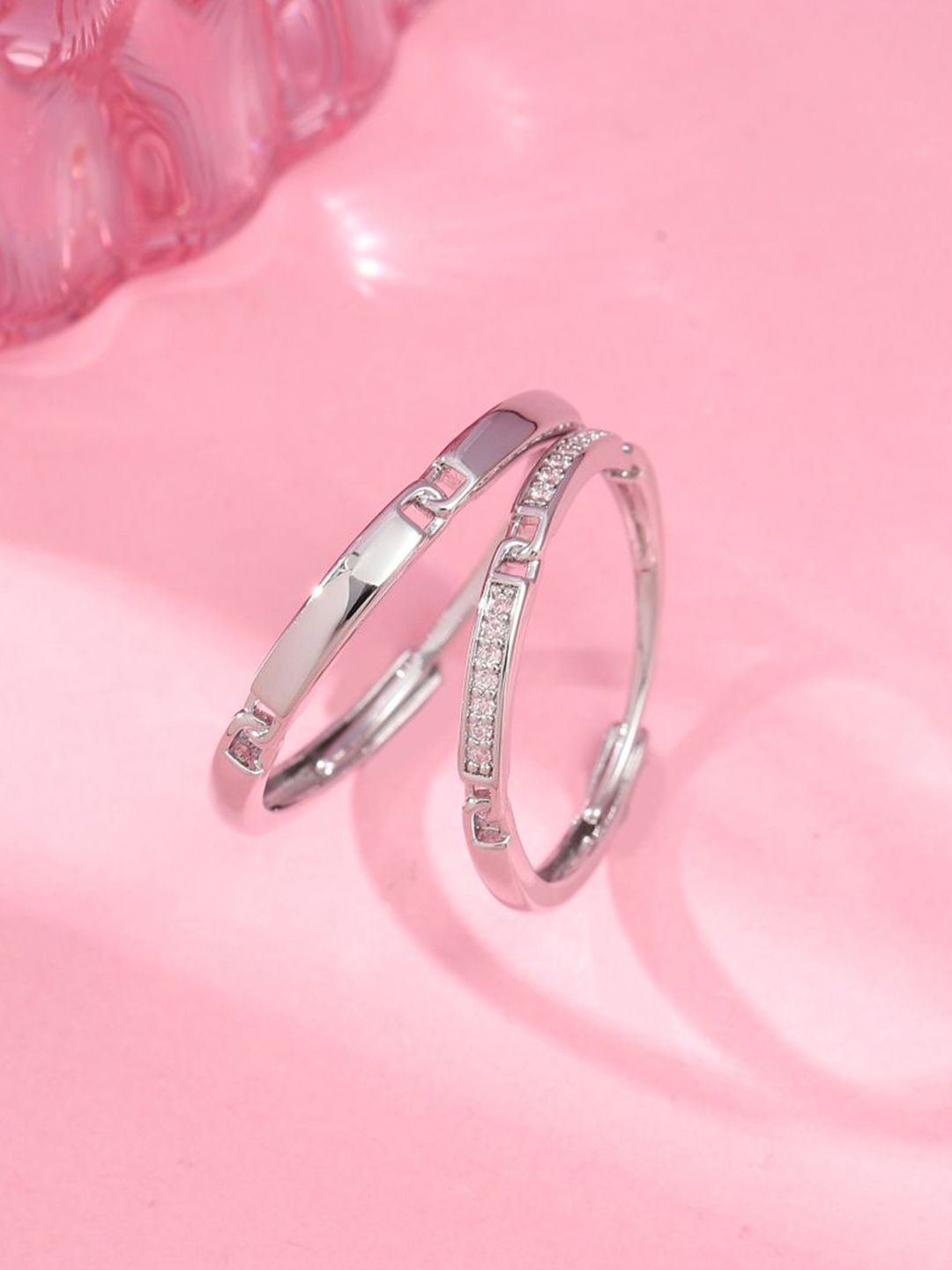 SALTY Unisex Set Of 2 Regal Radiance Stone Studded Ring For Girlfriend & Boyfriend-picture-39