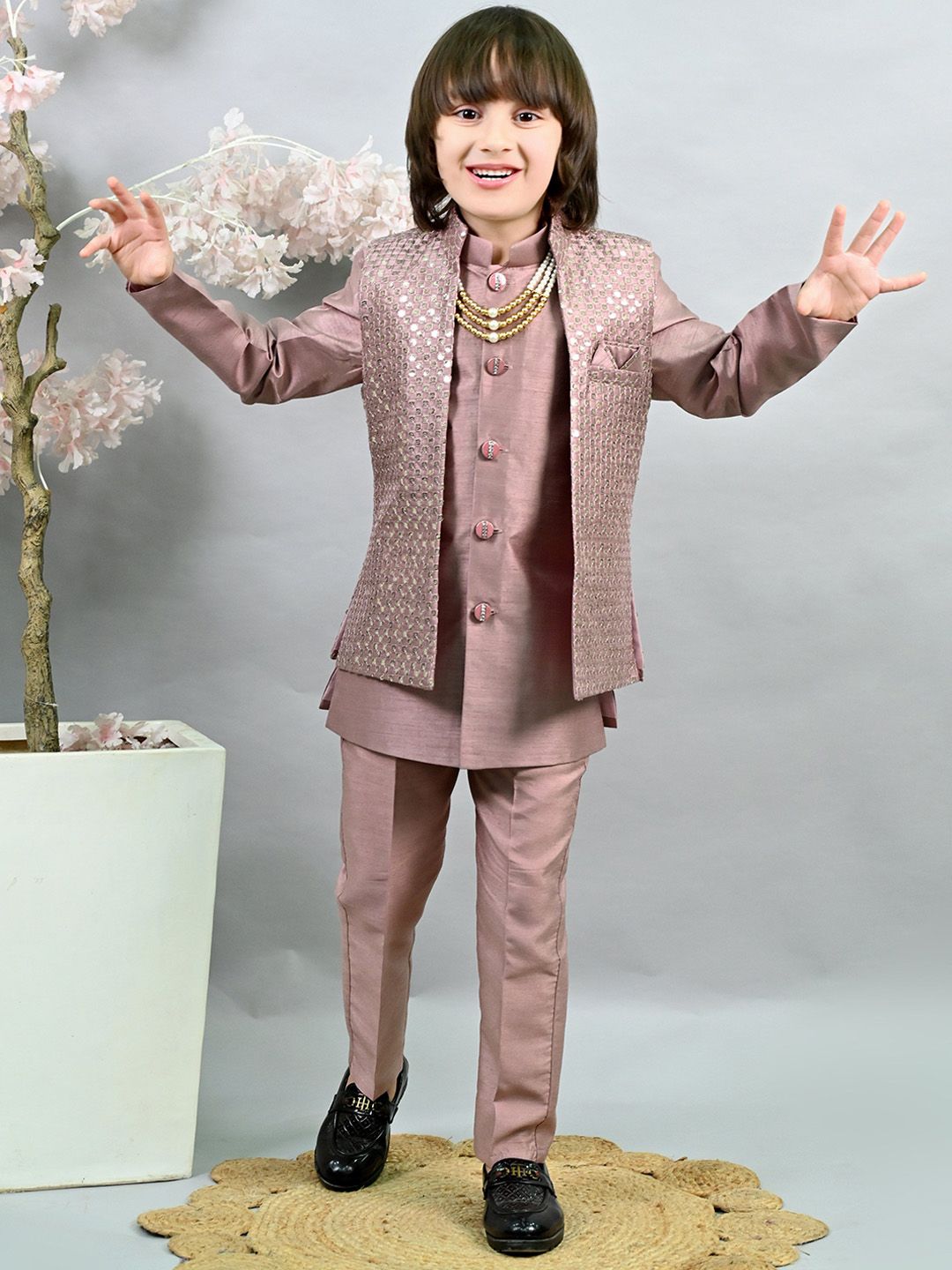 ahhaaaa Boys Sequin Embroidered Sherwani Set-picture-37