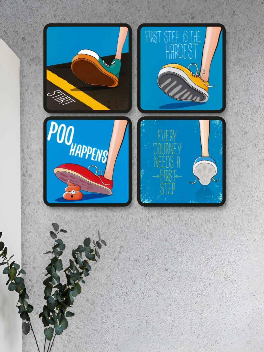 Myntra Elegant Homes 4 Pieces Blue And Red Motivational Quotes Printed Wood Wall Art-picture-36