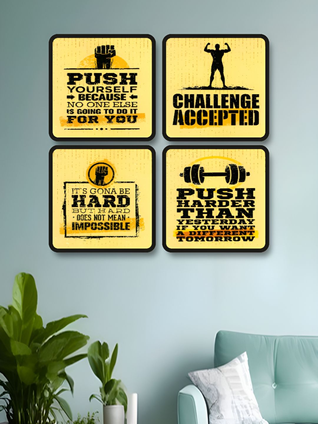 Myntra Elegant Homes Yellow And Black 4 Pieces Wood Wall Art-picture-21