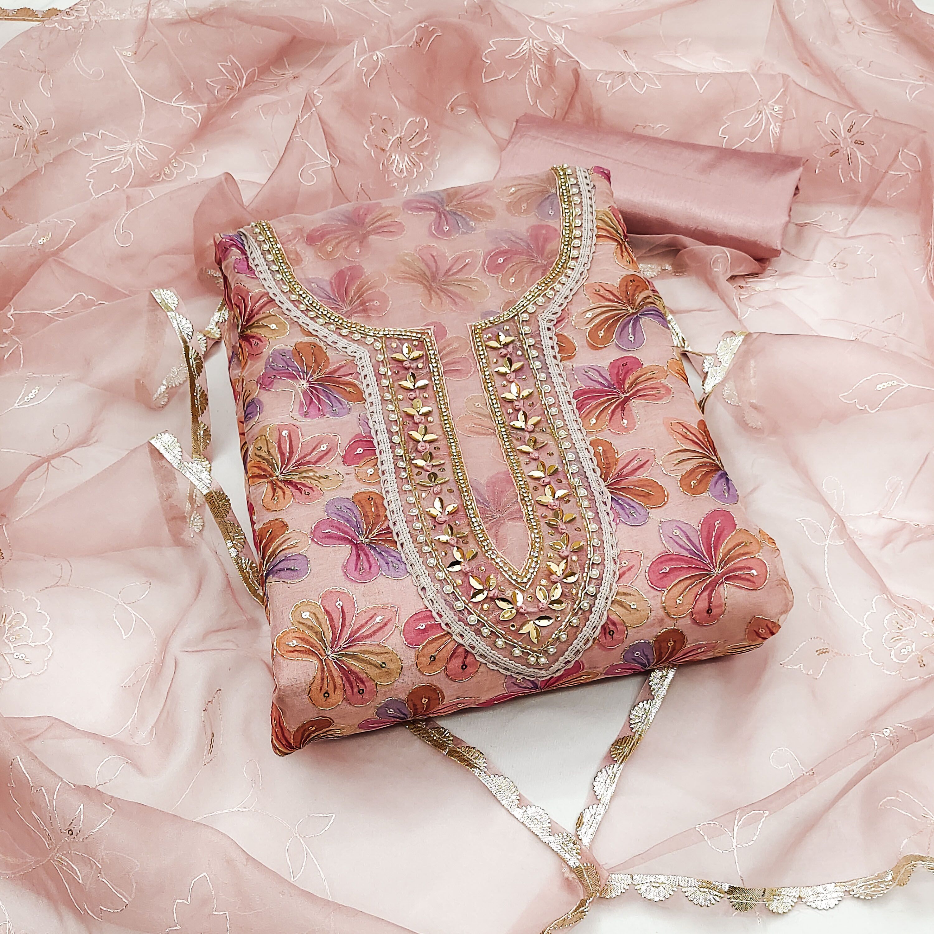 Blissta Floral Printed Beads And Stones Unstitched Dress Material-picture-32