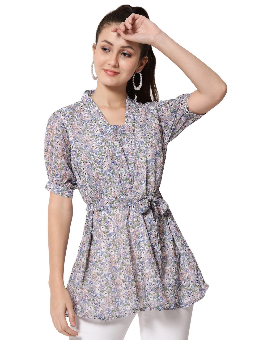 ANGOORI FASHION Floral Print Puff Sleeve Georgette Top-picture-17