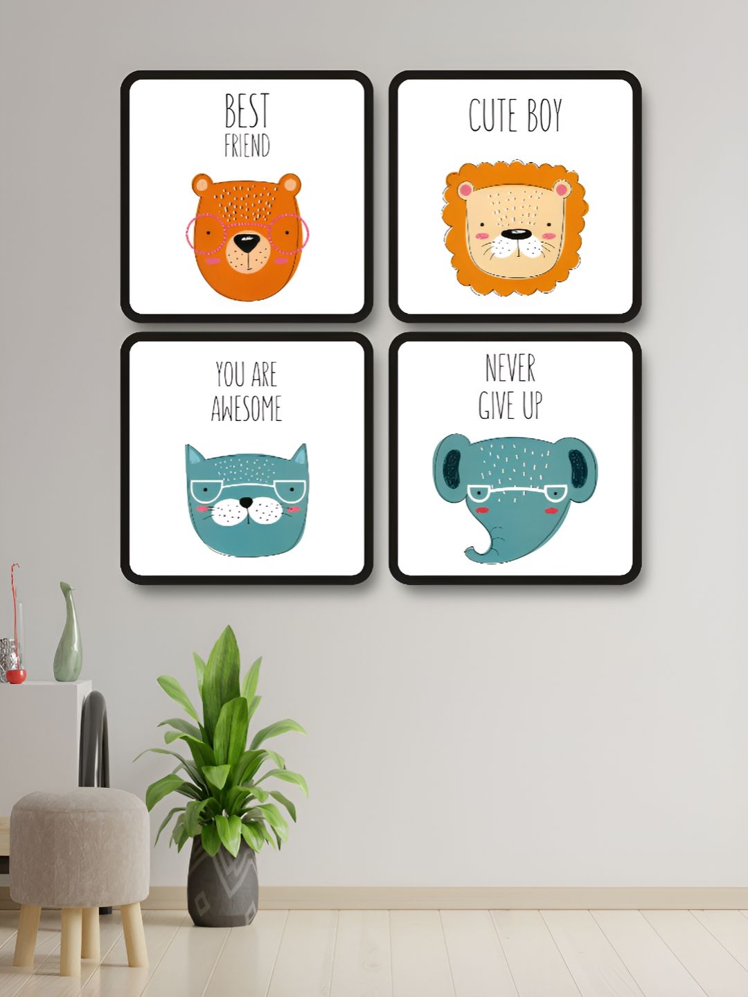 Myntra Elegant Homes Brown And Green 4 Pieces Birds And Animals Wood Wall Art-picture-12