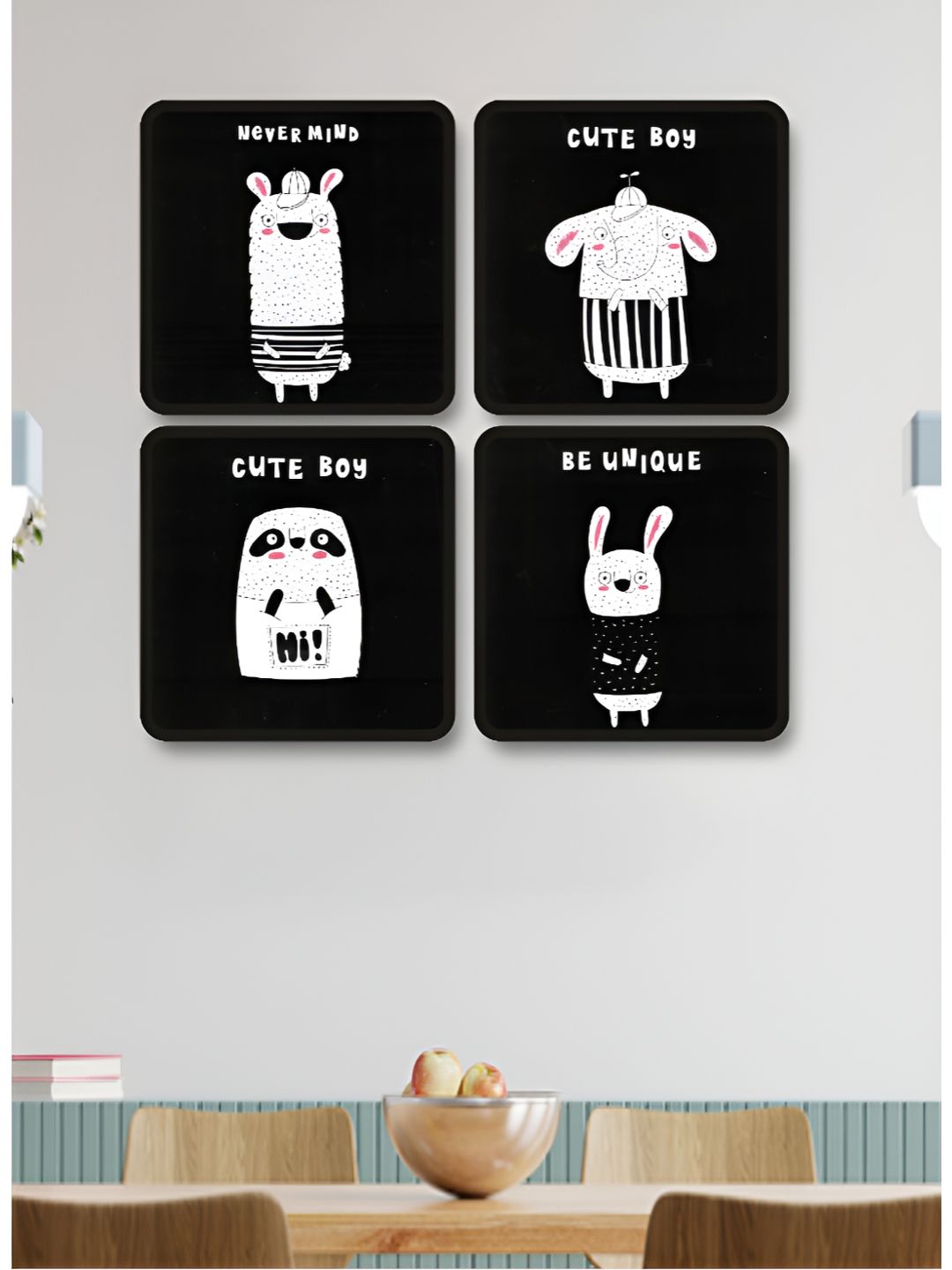 Myntra Elegant Homes Black & White4 Piece Birds And Animals Wooden Wall Art-picture-10