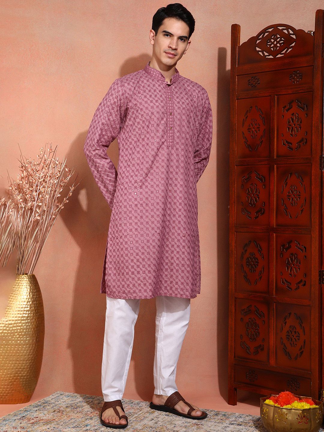 SWAGG INDIA Men Ethnic Motifs Embroidered Sequinned Kurta-picture-27