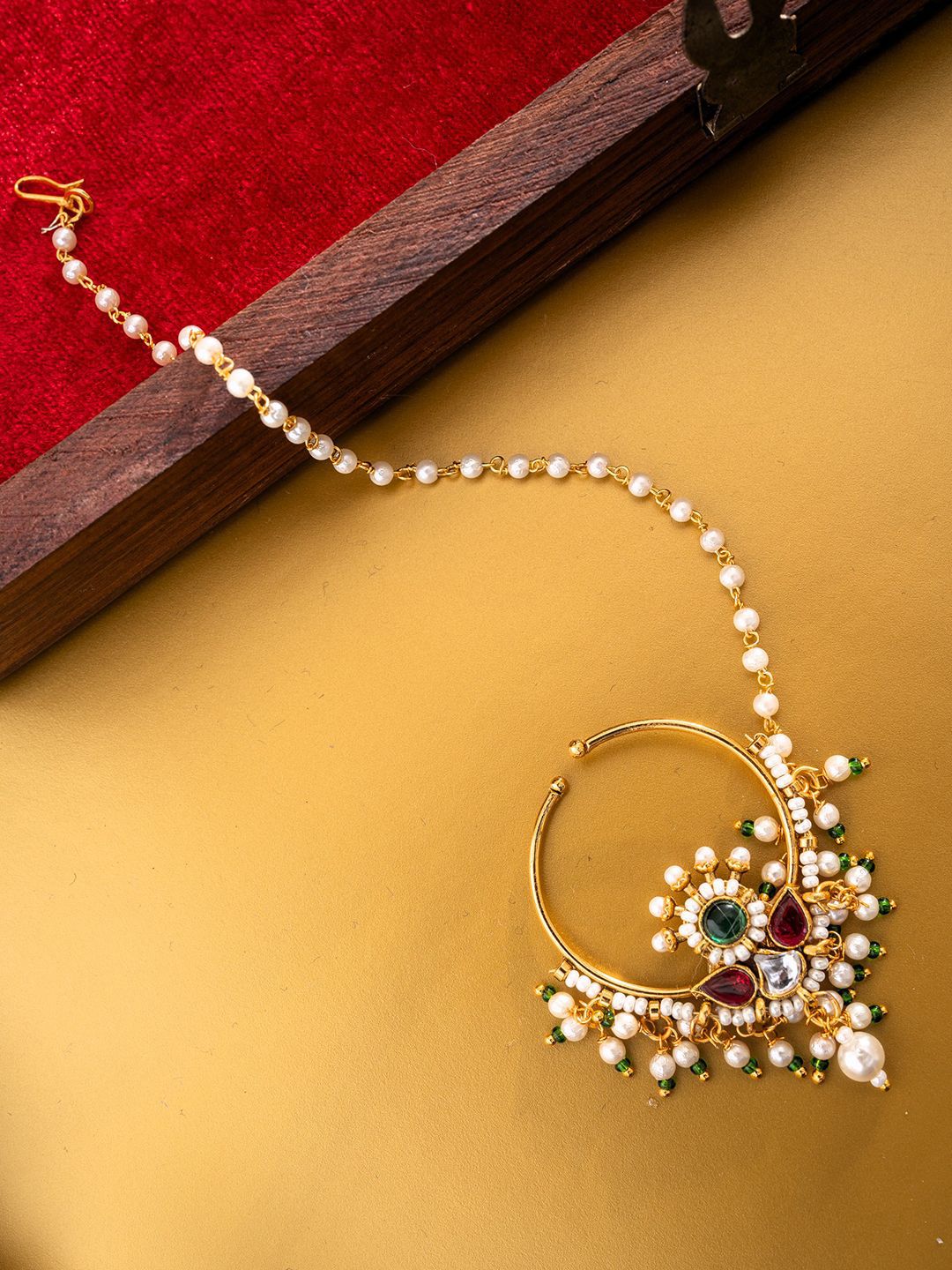 PANASH Gold-Plated Cubic Zirconia Chained Nosepin-picture-25