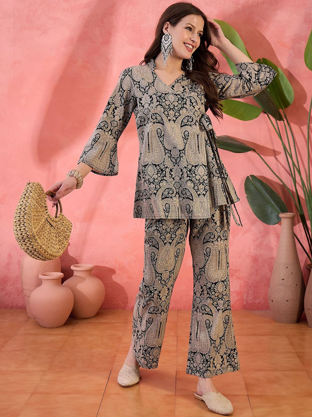 Sangria Floral Printed Pure Cotton Tunic With Trousers Co-Ords-picture-24