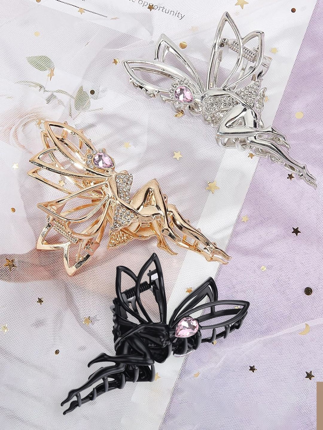 LYKAA 1 Piece Multicolored Metal Rhinestone Studded Fairy Bun Hair Clutcher/Claw Clips-picture-31