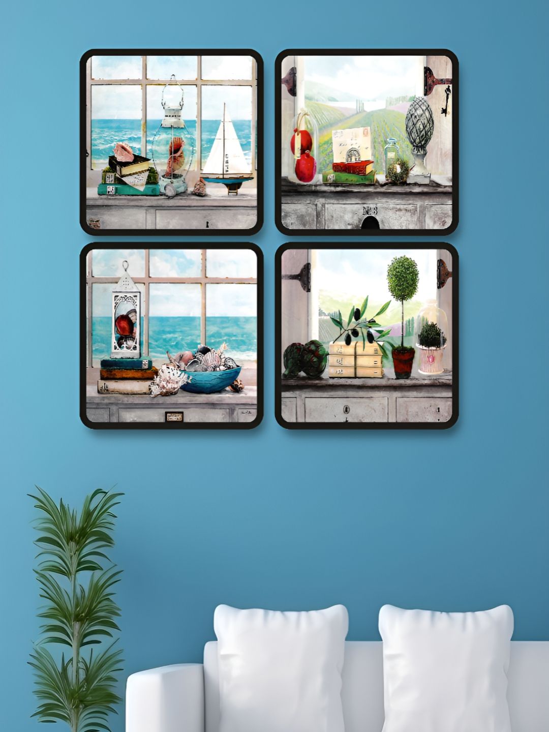 Myntra Elegant Homes Green & Blue 4 Piece Floral And Botanical Wooden Wall Art-picture-34