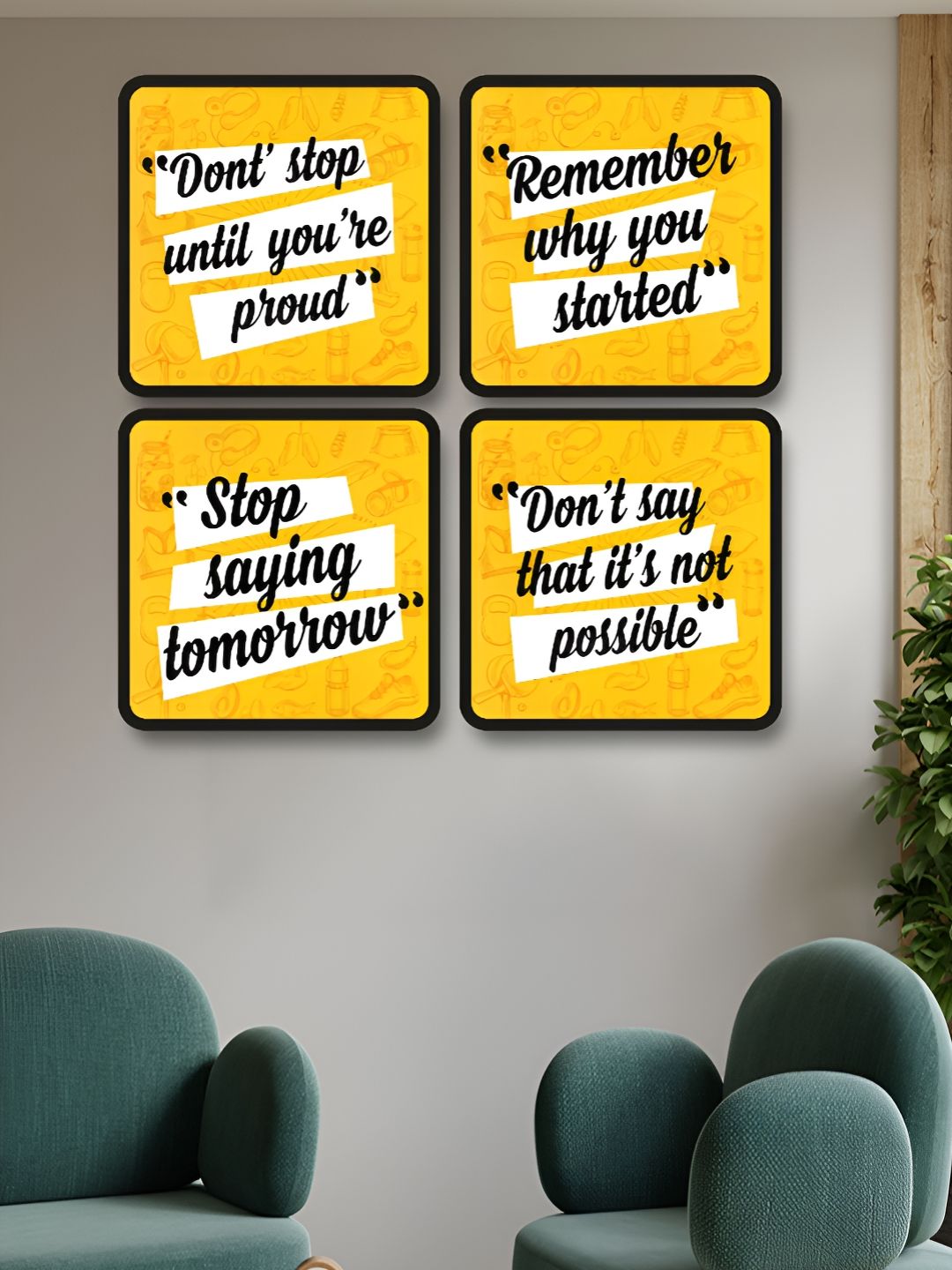 Myntra Elegant Homes Yellow & Black 4 Piece Wooden Wall Art-picture-22