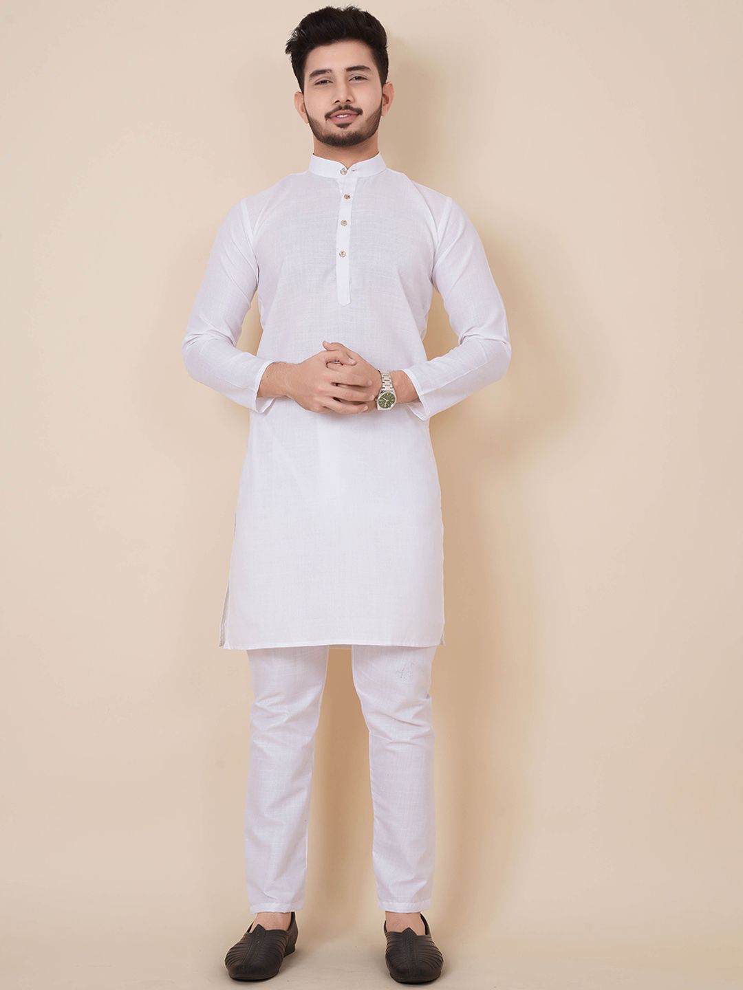 ALMORA Men Band Collar Pure Cotton Straight Kurta-picture-34