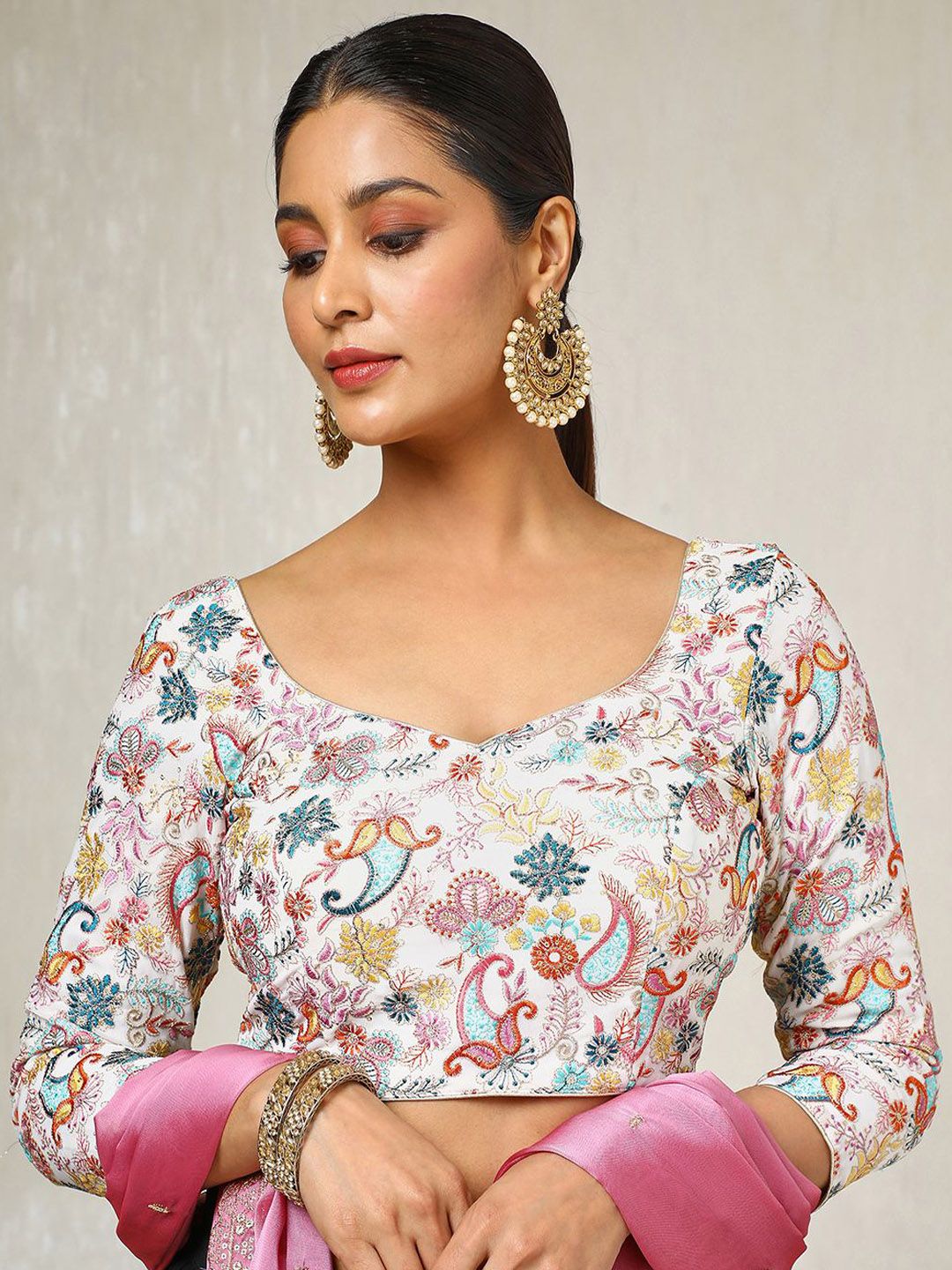 Soch Embroidered Sweetheart Neck Padded Saree Blouse With Sequins-picture-23