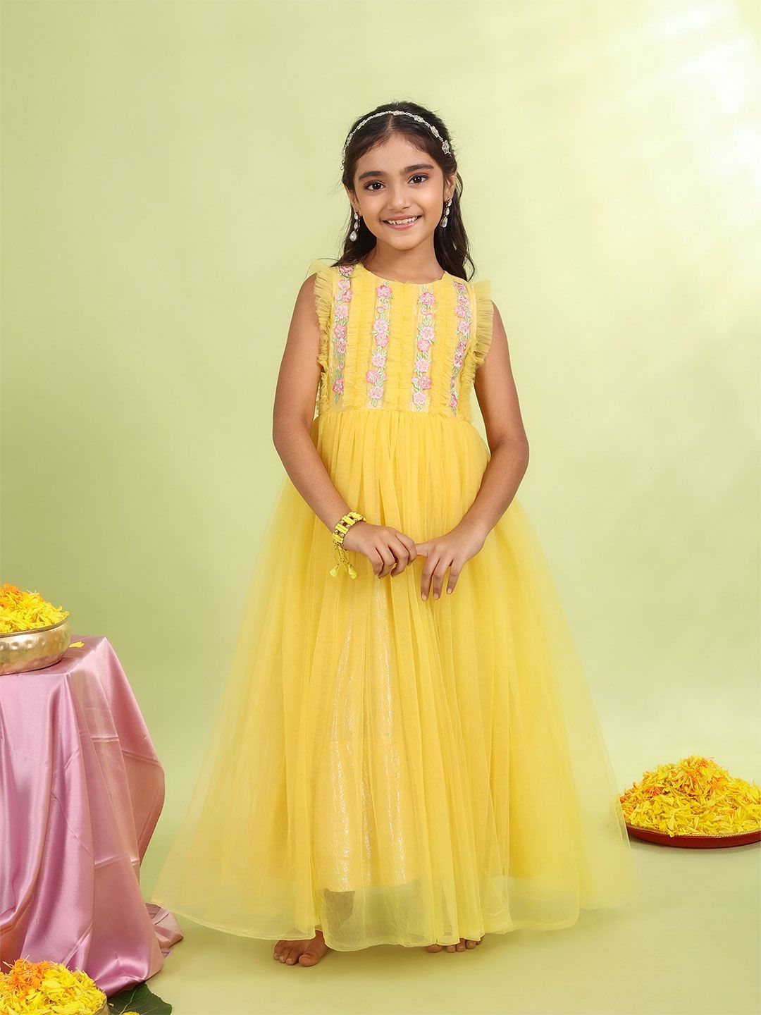 MASTARANG Girls Embroidered Net Maxi Dress-image-26