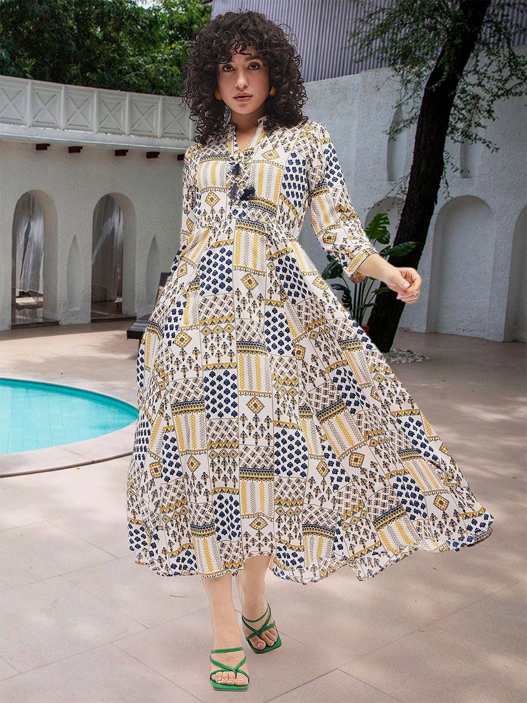 DressBerry Floral Print Crepe A-Line Midi Dress