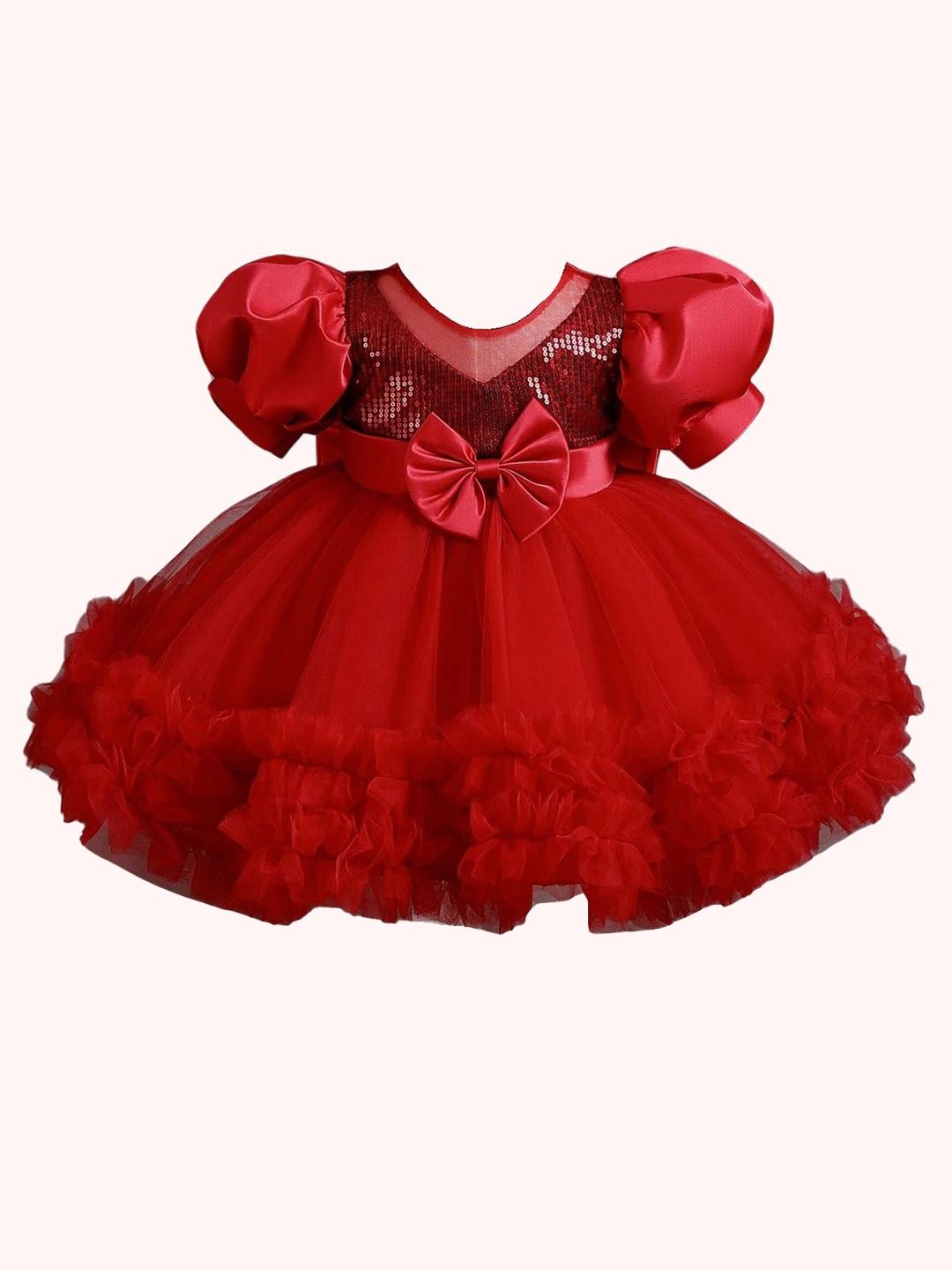 BAESD Embellished Embroidered Puff Sleeve Net Fit & Flare Dress-picture-25