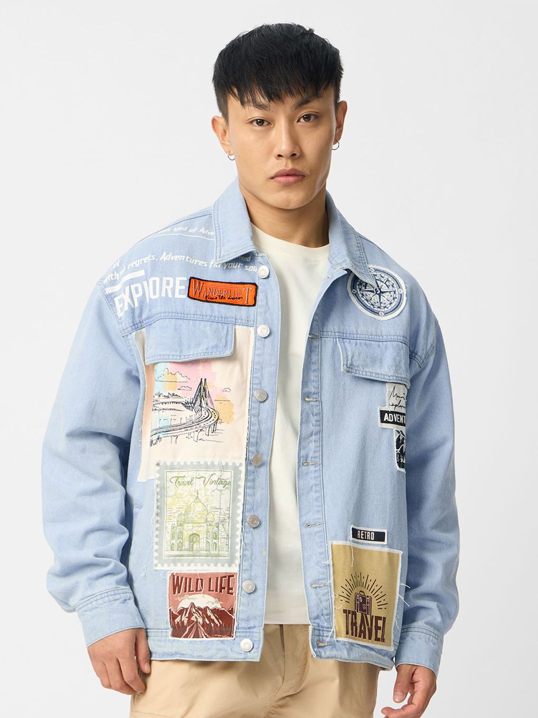 The Souled Store Men Spread Collar Graphic Printed Cotton Casual Denim Jacket-picture-40