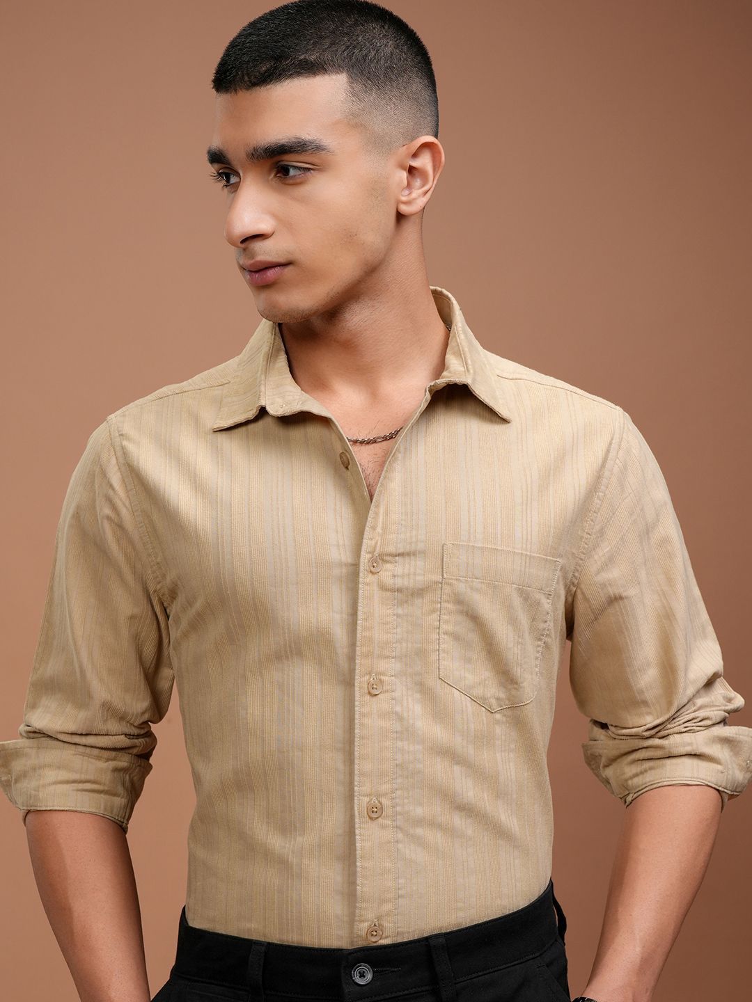 HIGHLANDER Men Slim Fit Spread Collar Textured Cotton Casual Shirt-picture-38