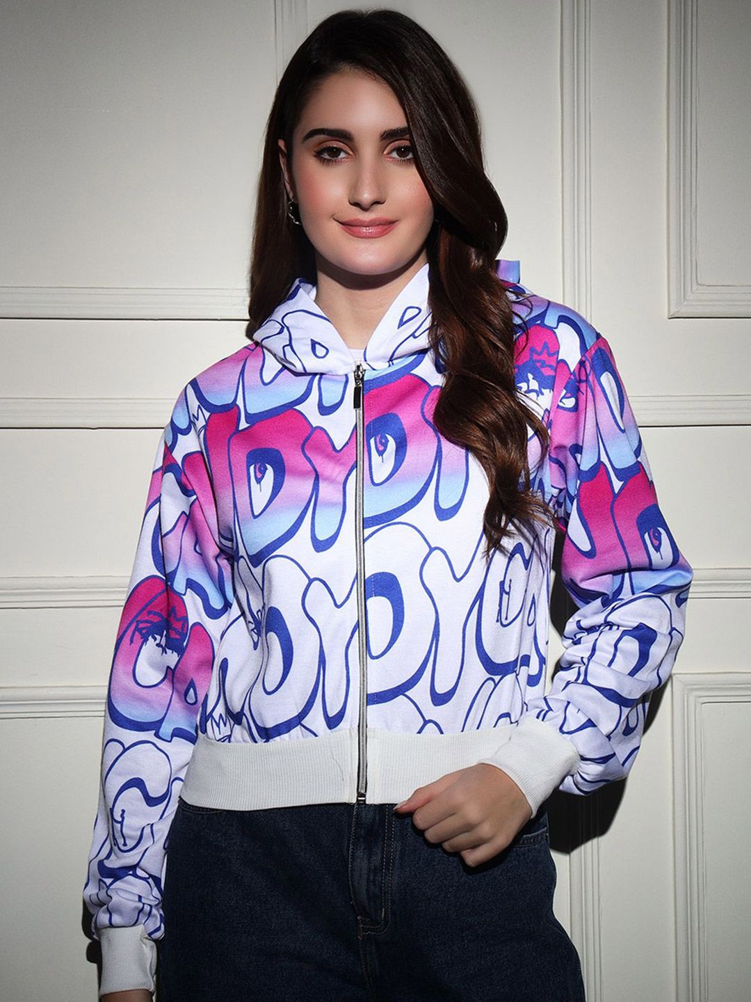 TANDUL Women Typography Printed Hooded Lightweight Crop Bomber Jacket-picture-46