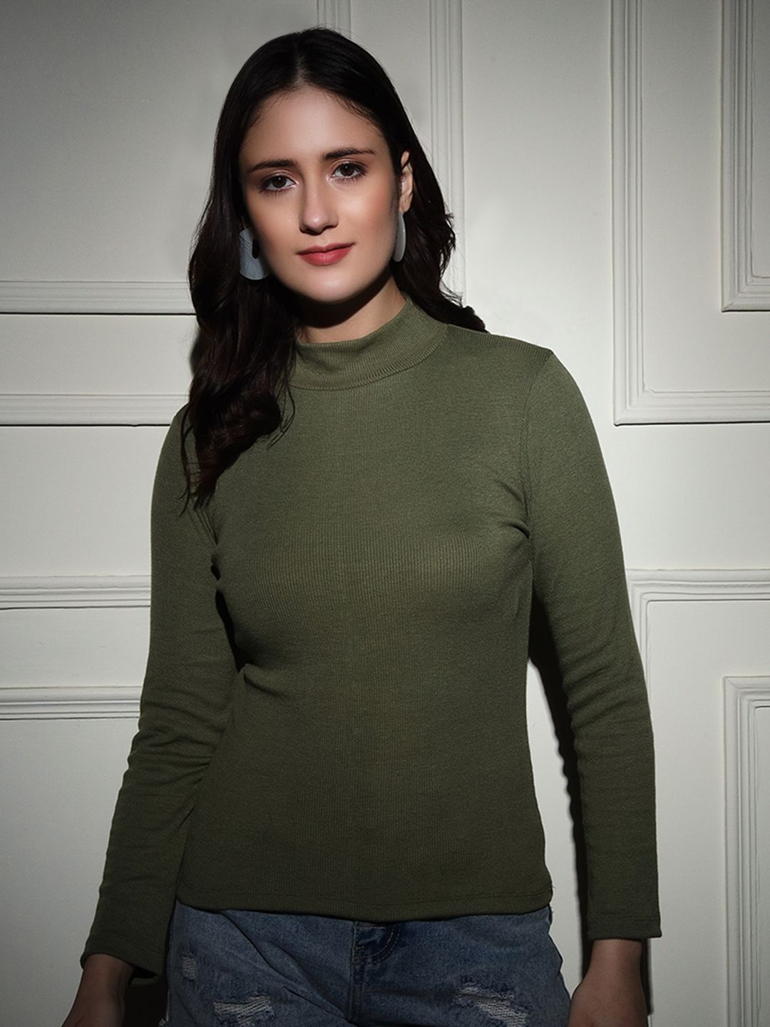 TANDUL Women Ribbed Mock Collar Sweaters-picture-58