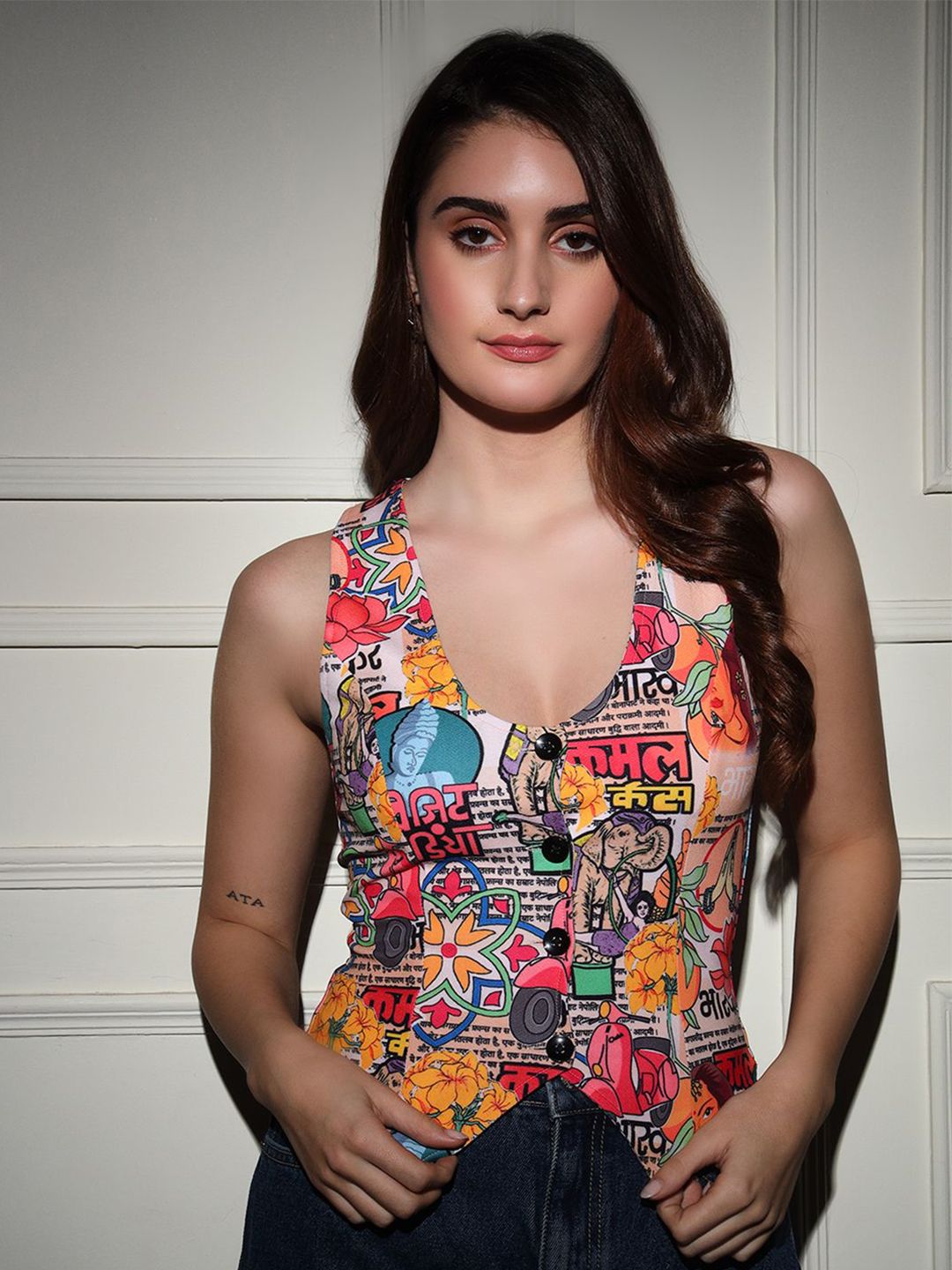 TANDUL Women Printed V-Neck Waistcoat-picture-10