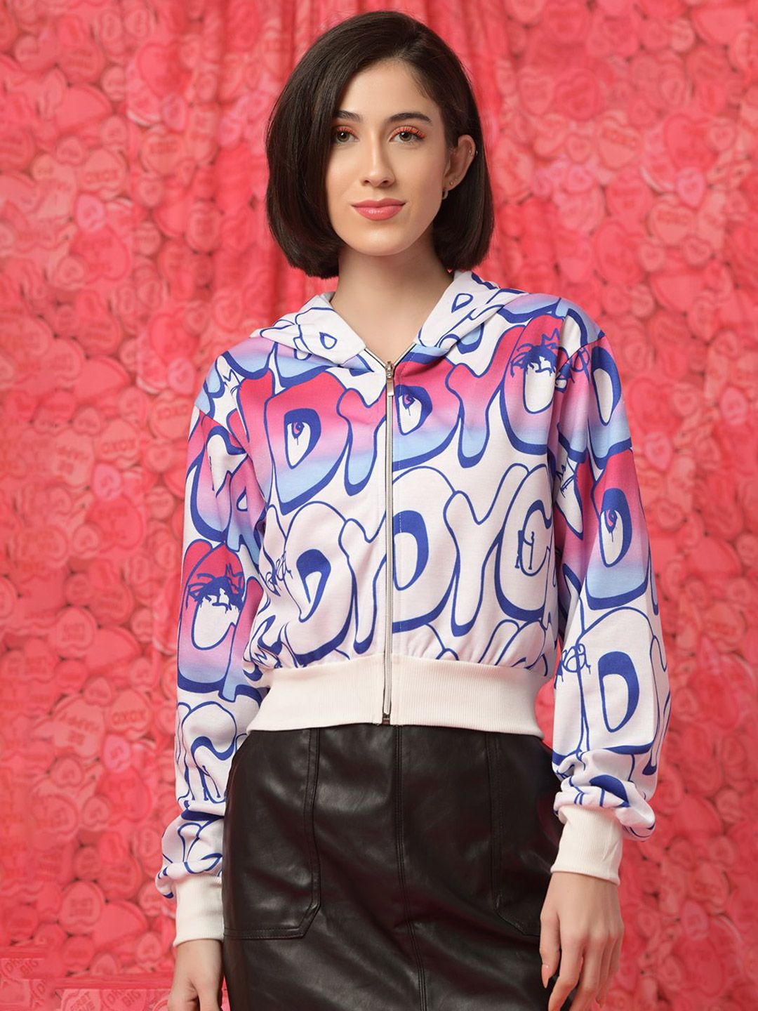 TANDUL Women Typography Printed Hooded Crop Velvet Lightweight Bomber Jacket-picture-38