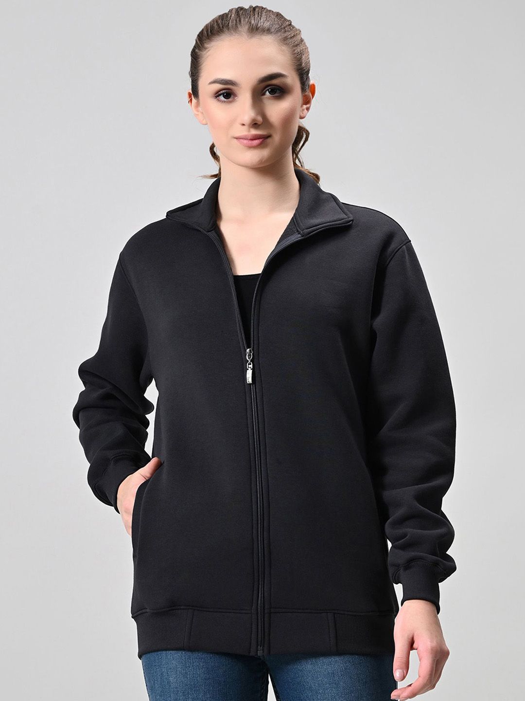 BAESD Women Solid Fleece Lightweight Bomber Jacket