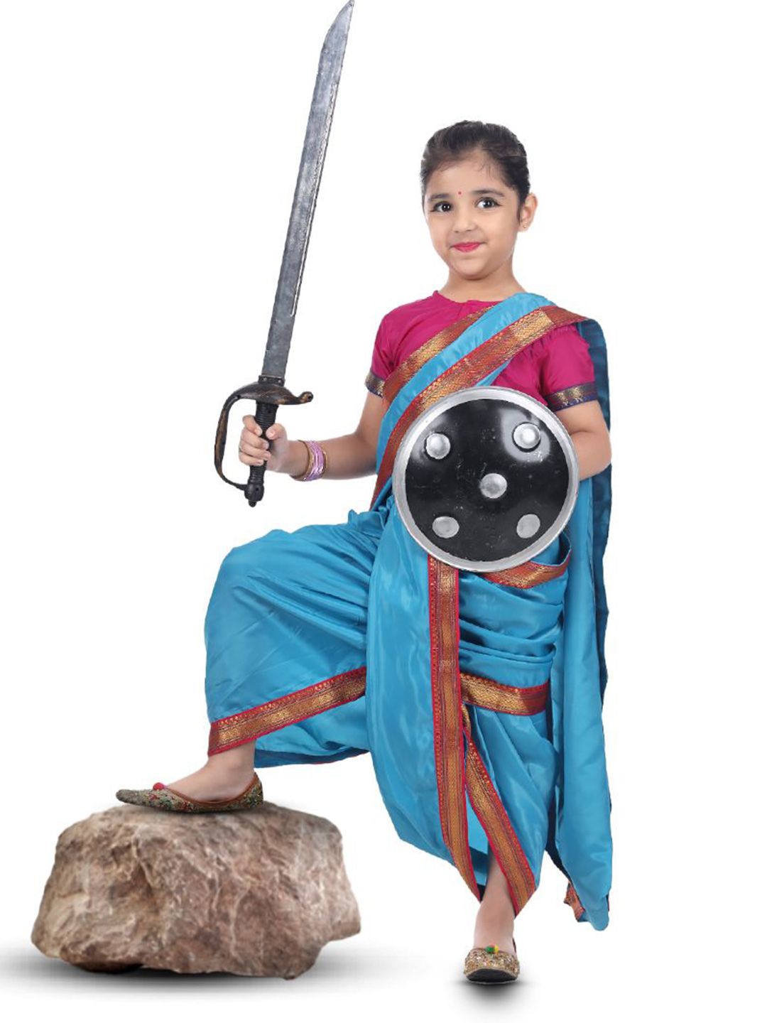 itsmycostume Girls Zari Ready to Wear Bomkai Silk Saree-picture-23