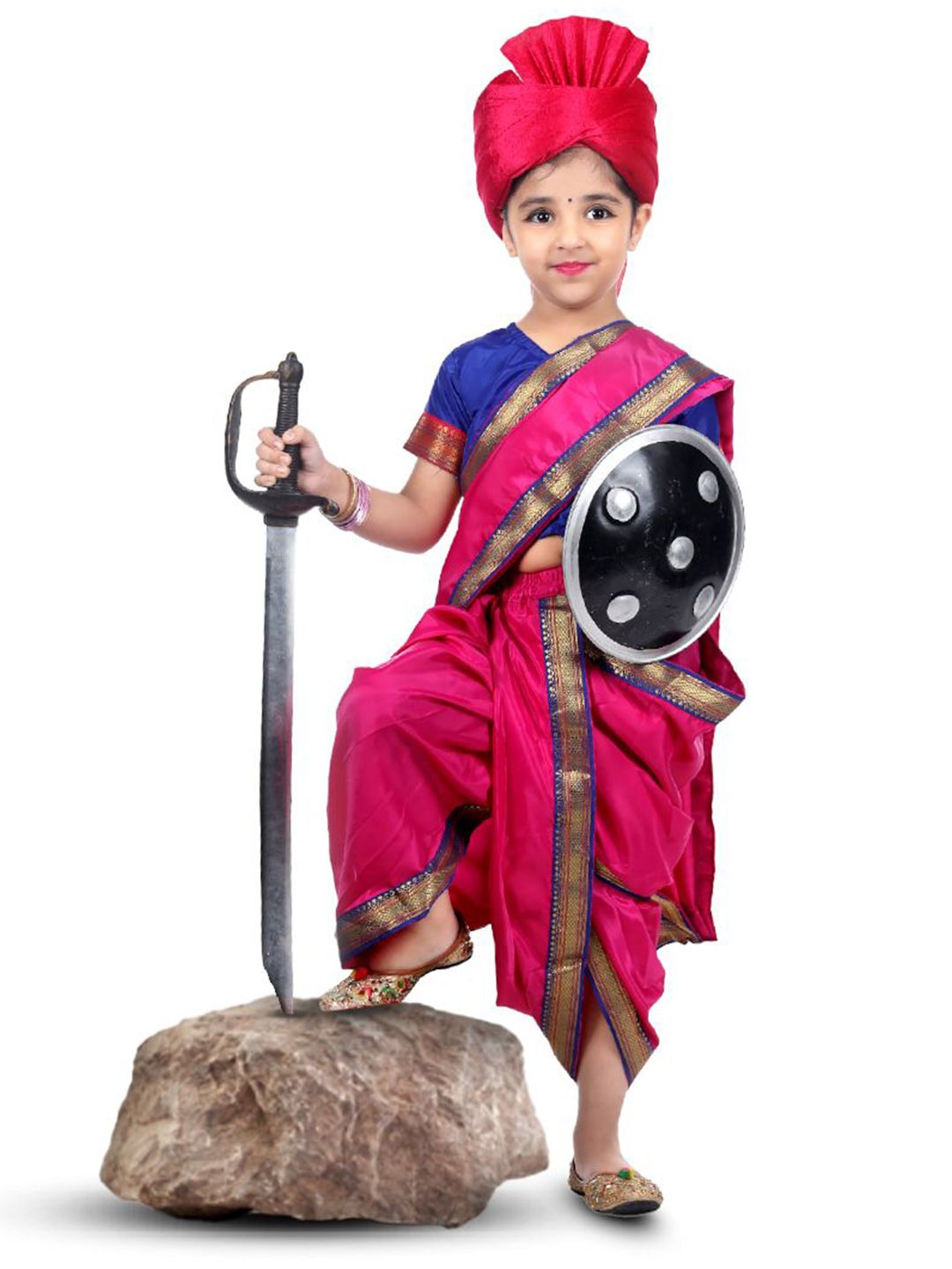 itsmycostume Girls Zari Ready to Wear Bomkai silk Saree-picture-49