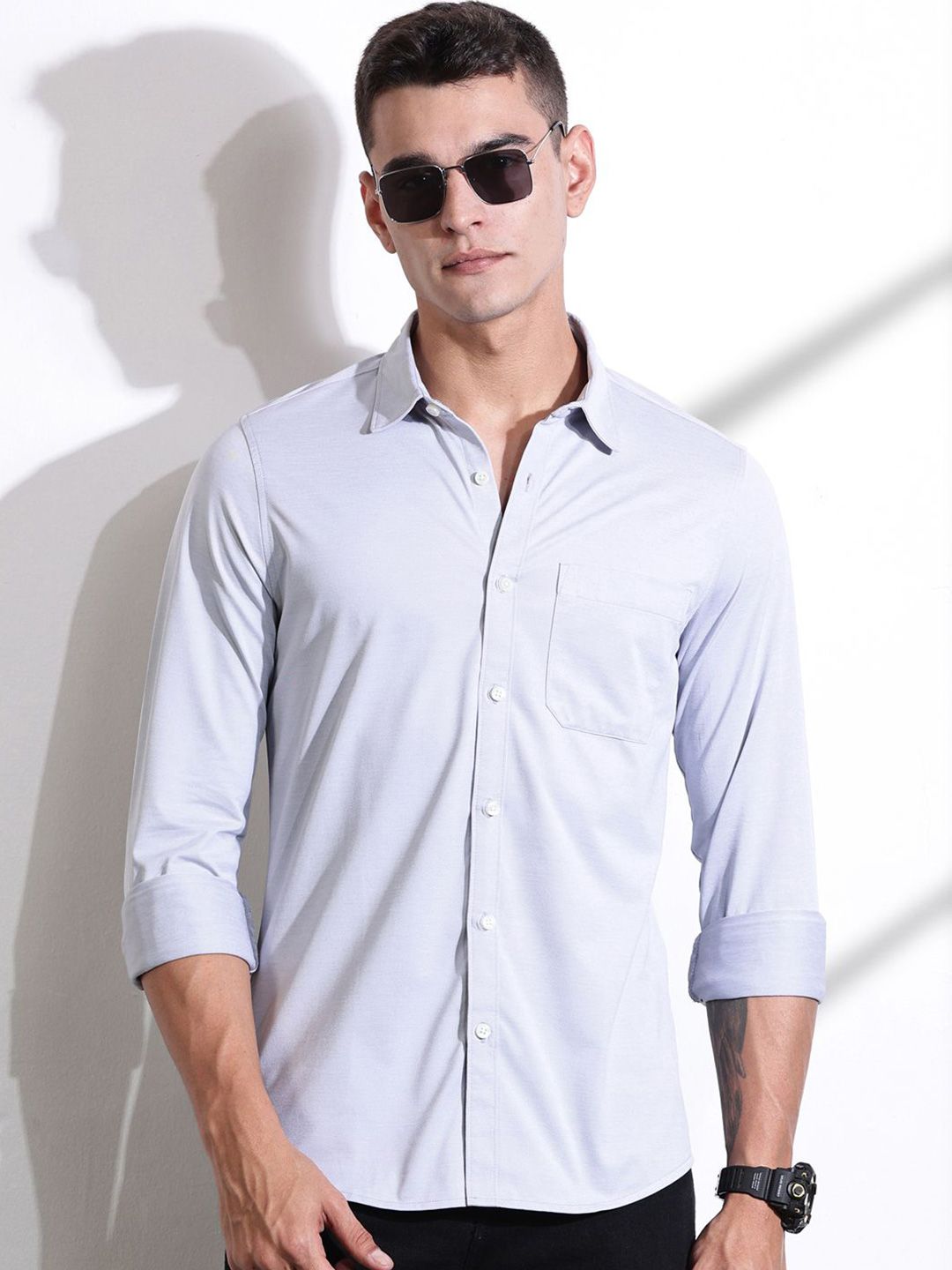 Thomas Scott Men Classic Slim Fit Spread Collar Solid Cotton Casual Shirt-picture-17