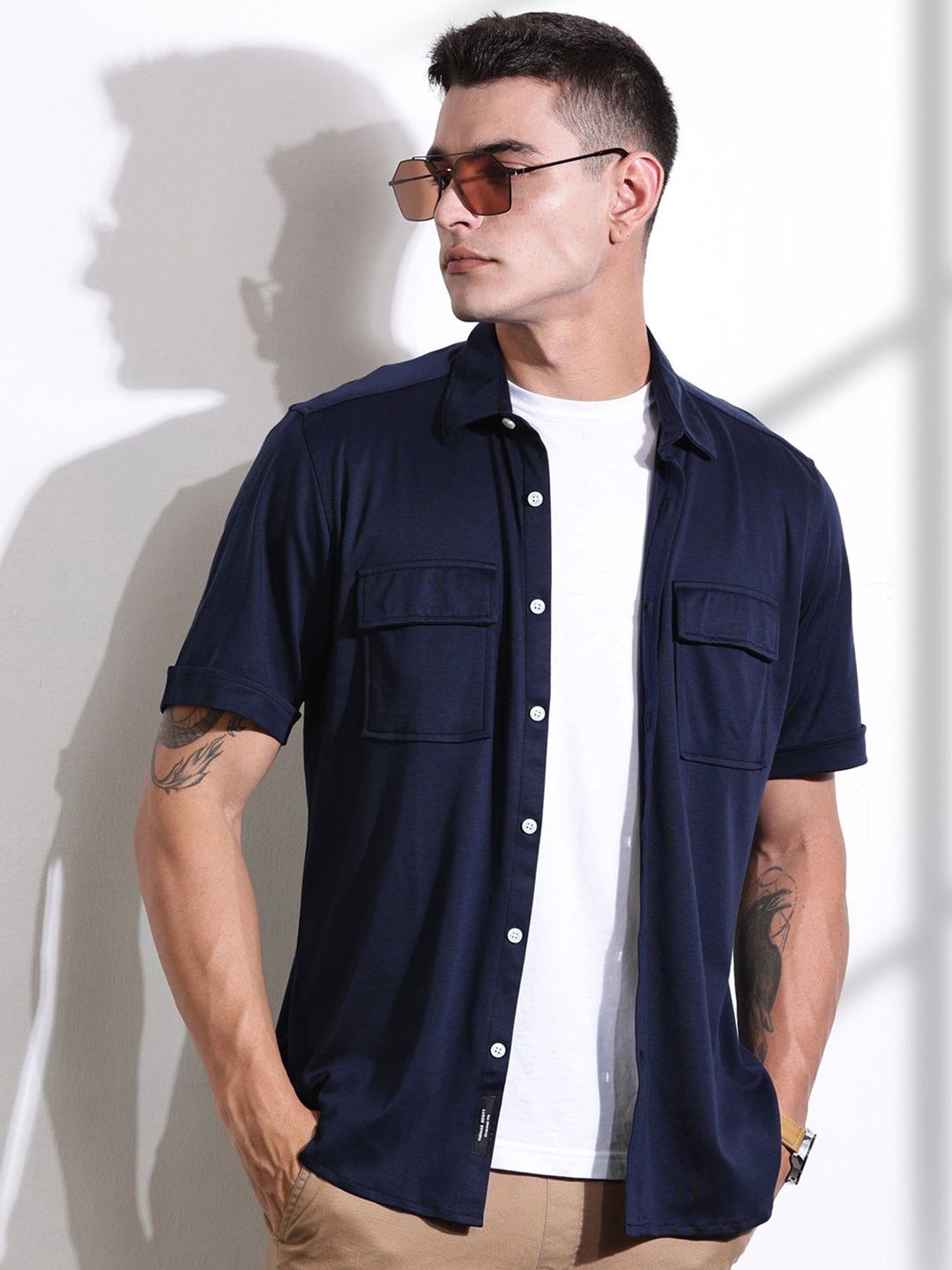 Thomas Scott Men Classic Slim Fit Spread Collar Solid Cotton Casual Shirt-picture-19